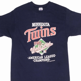 VINTAGE MLB MINNESOTA TWINS WORLD CHAMPIONS 1987 TEE SHIRT SZE SMALL MADE IN USA