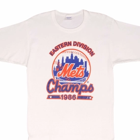 VINTAGE MLB NEW YORK METS CHAMPIONS 1986 TEE SHIRT SIZE MEDIUM MADE IN USA