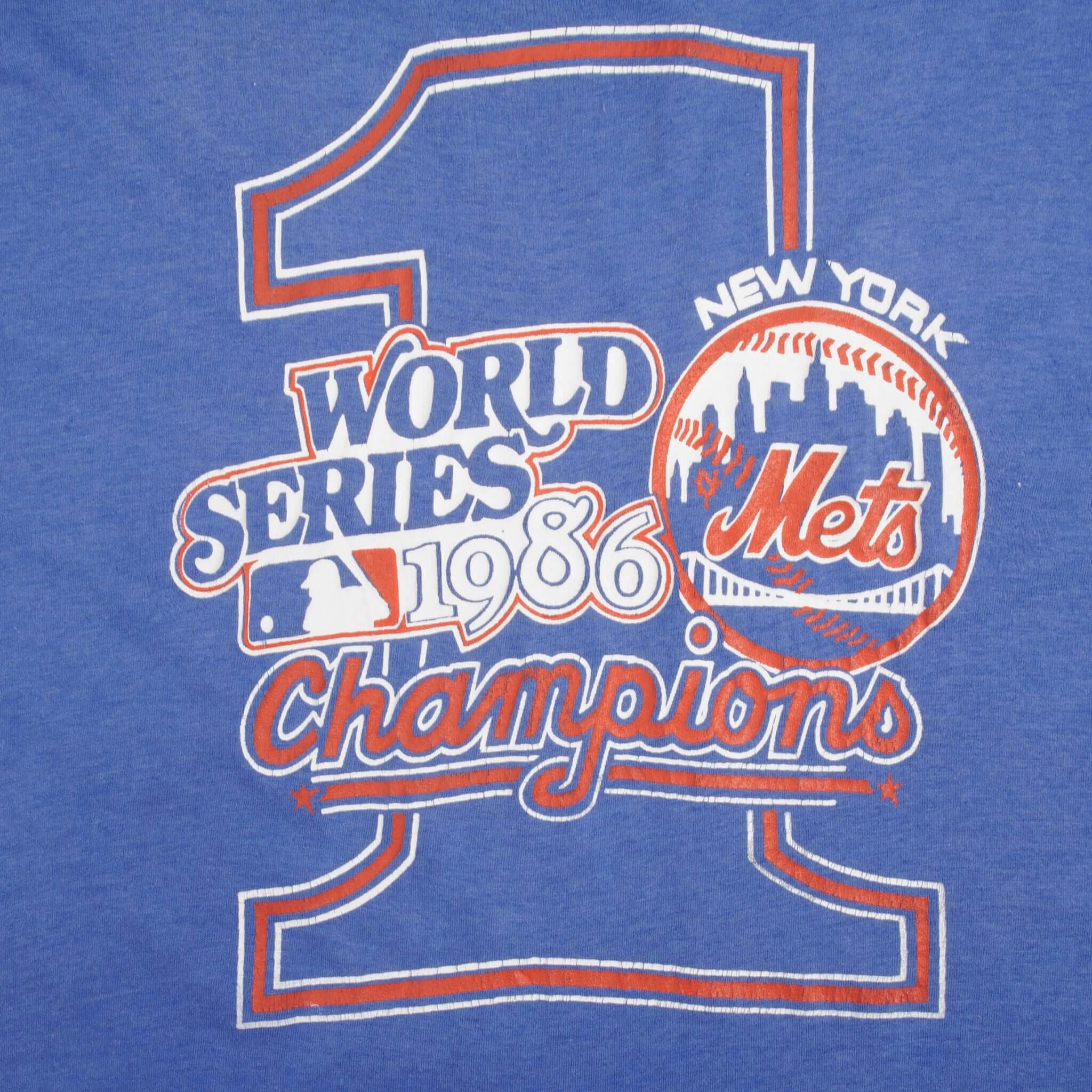VINTAGE MLB NEW YORK METS WORLD CHAMPIONS 1986 TEE SHIRT LARGE