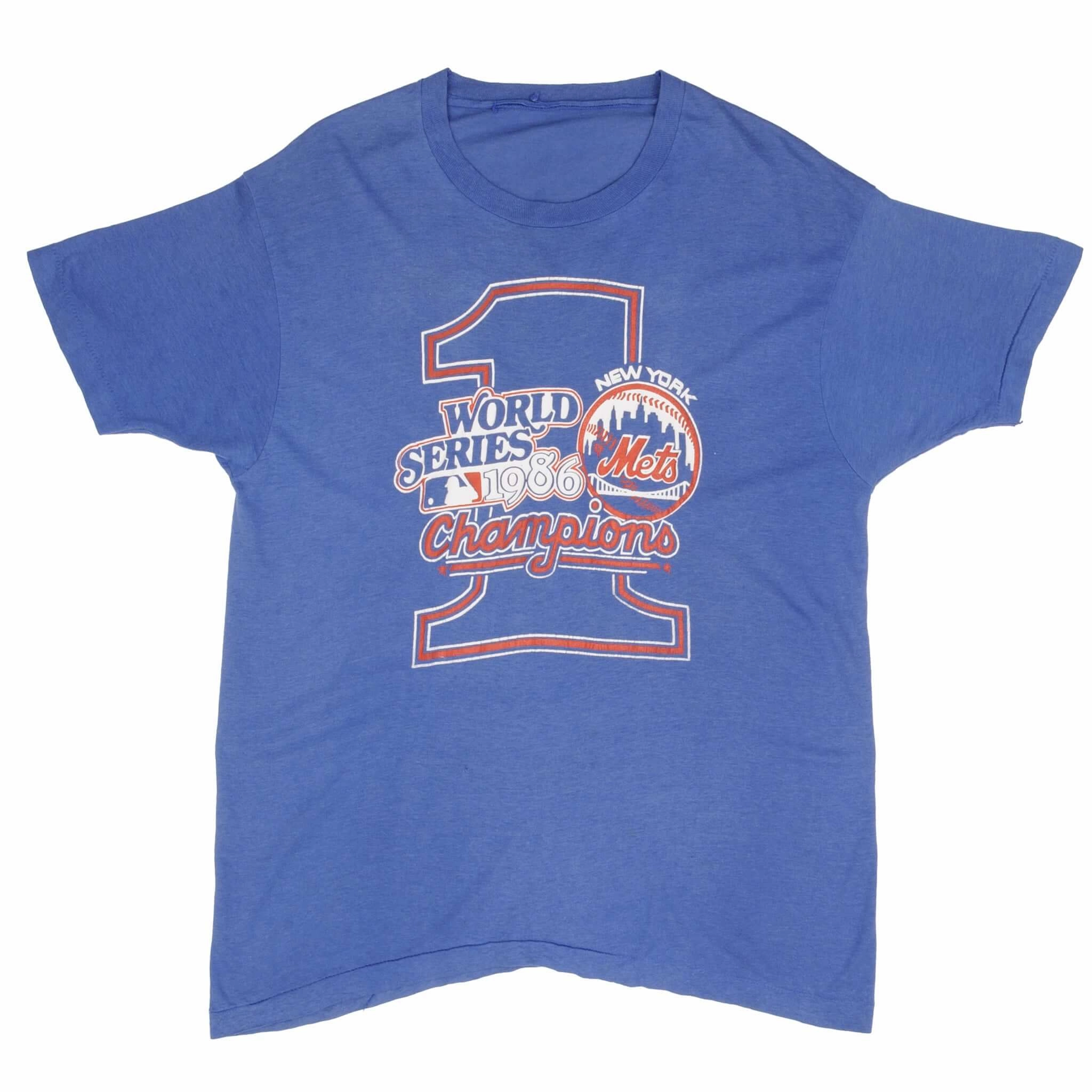VINTAGE MLB NEW YORK METS WORLD CHAMPIONS 1986 TEE SHIRT LARGE
