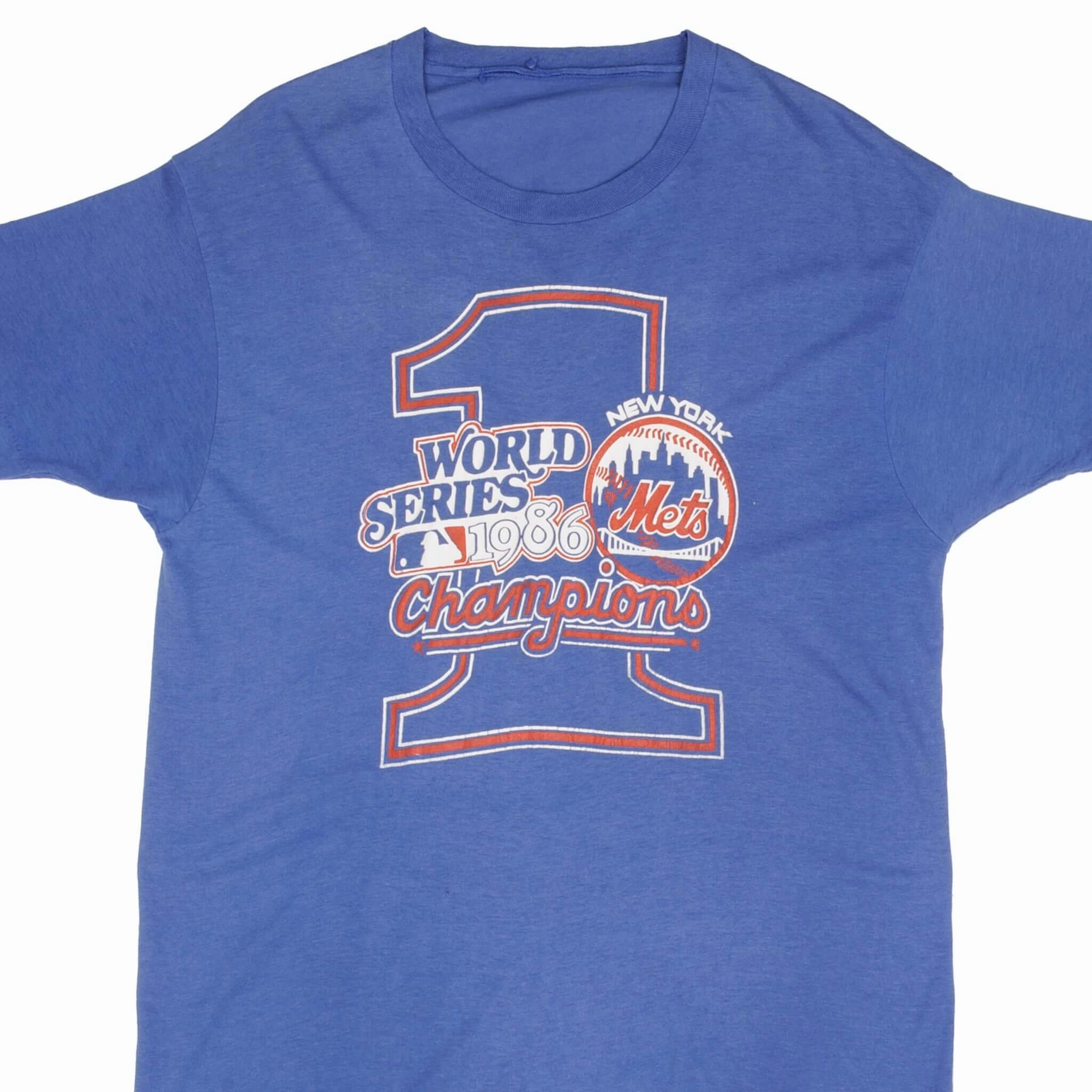 VINTAGE MLB NEW YORK METS WORLD CHAMPIONS 1986 TEE SHIRT LARGE