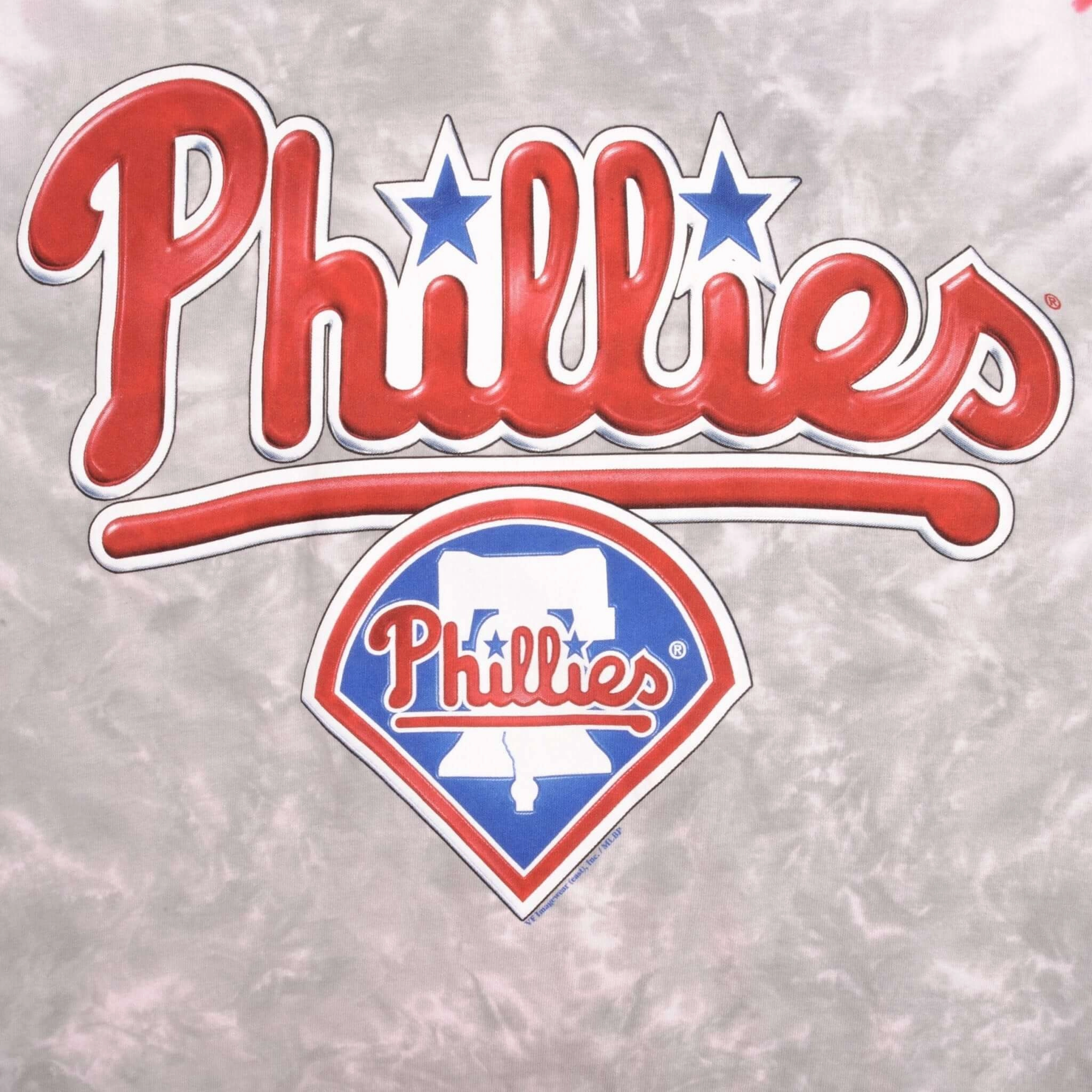 VINTAGE MLB PHILADELPHIA PHILLIES LIQUID BLUE TEE SHIRT 1990S MEDIUM MADE IN USA