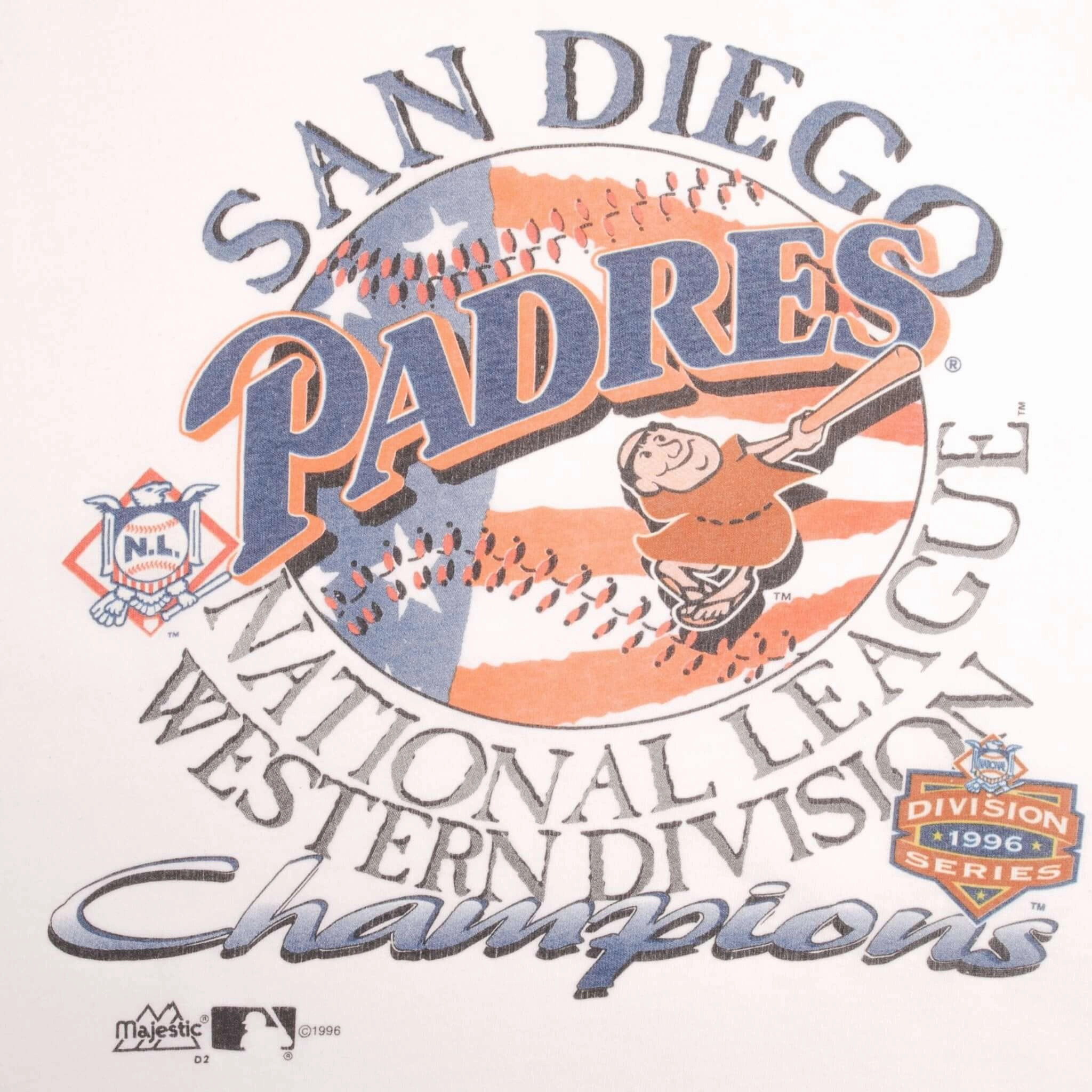 VINTAGE MLB SAN DIEGO PADRES WESTERN CHAMPIONS 1995 TEE SHIRT LARGE MADE IN USA