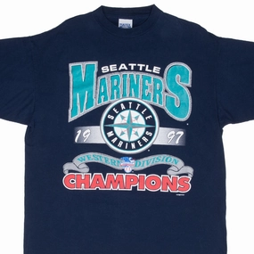 VINTAGE MLB SEATTLE MARINERS WESTERN CHAMPIONS BLUE 1997 TEE SHIRT XL
