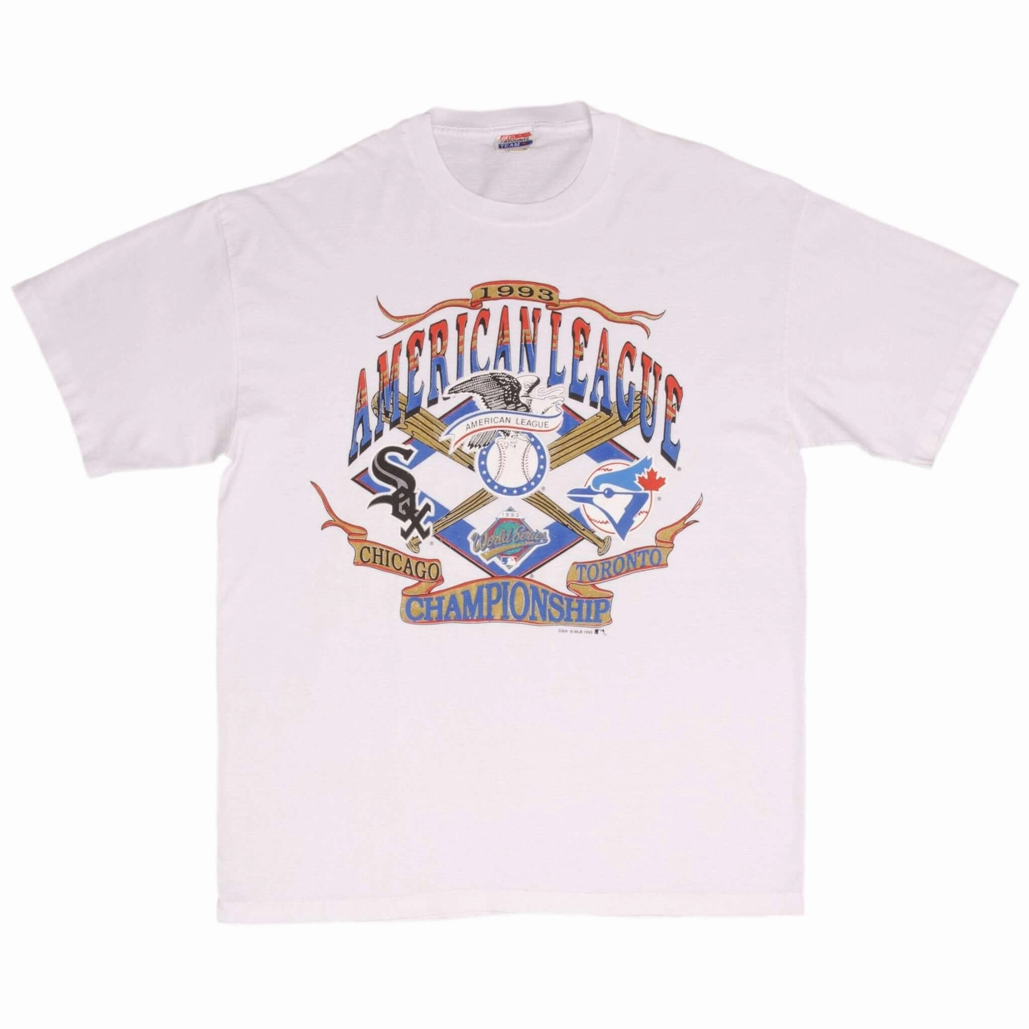 VINTAGE MLB WHITE SOX VS BLUE JAYS AMERICAN LEAGUE 1993 TEE SHIRT SIZE XL