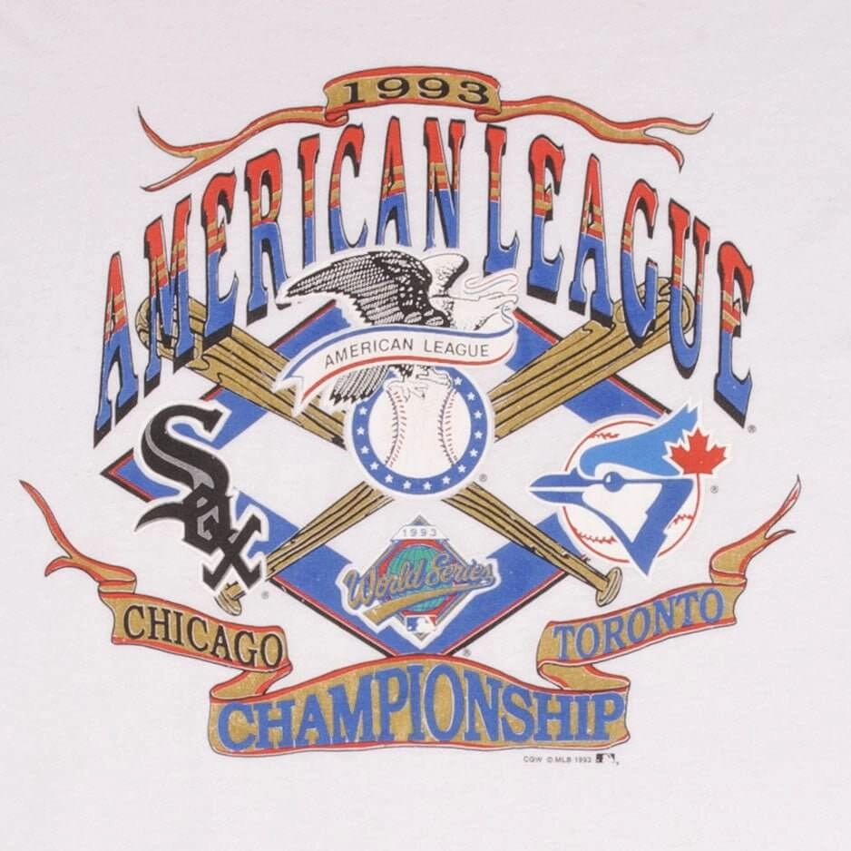 VINTAGE MLB WHITE SOX VS BLUE JAYS AMERICAN LEAGUE 1993 TEE SHIRT SIZE XL