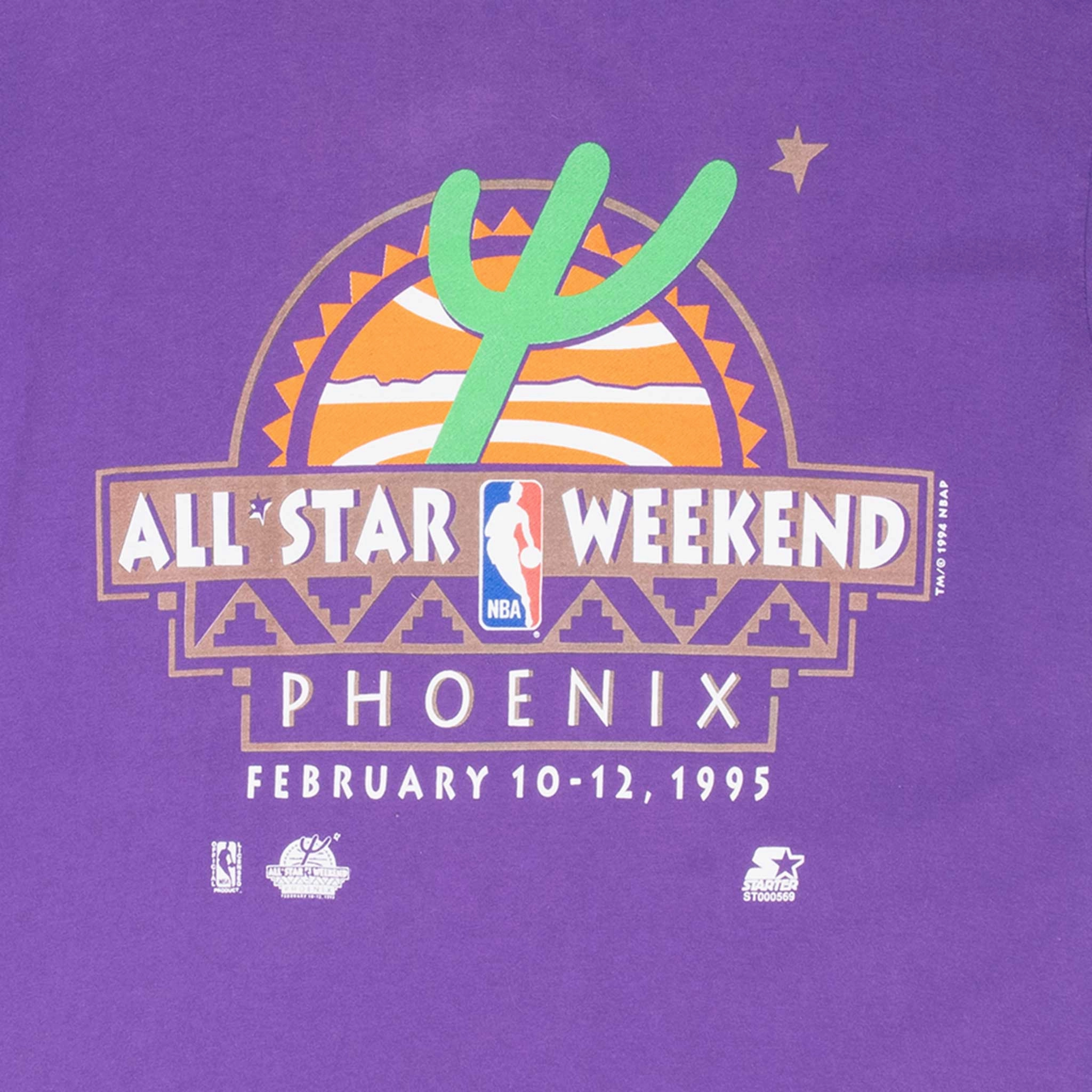 VINTAGE NBA PHOENIX SUNS ALL STAR WEEKEND 1995 PURPLE TEE SHIRT LARGE MADE USA