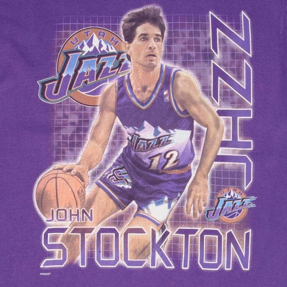 VINTAGE NBA UTAH JAZZ JOHN STOCKTON 1990S TEE SHIRT SIZE LARGE