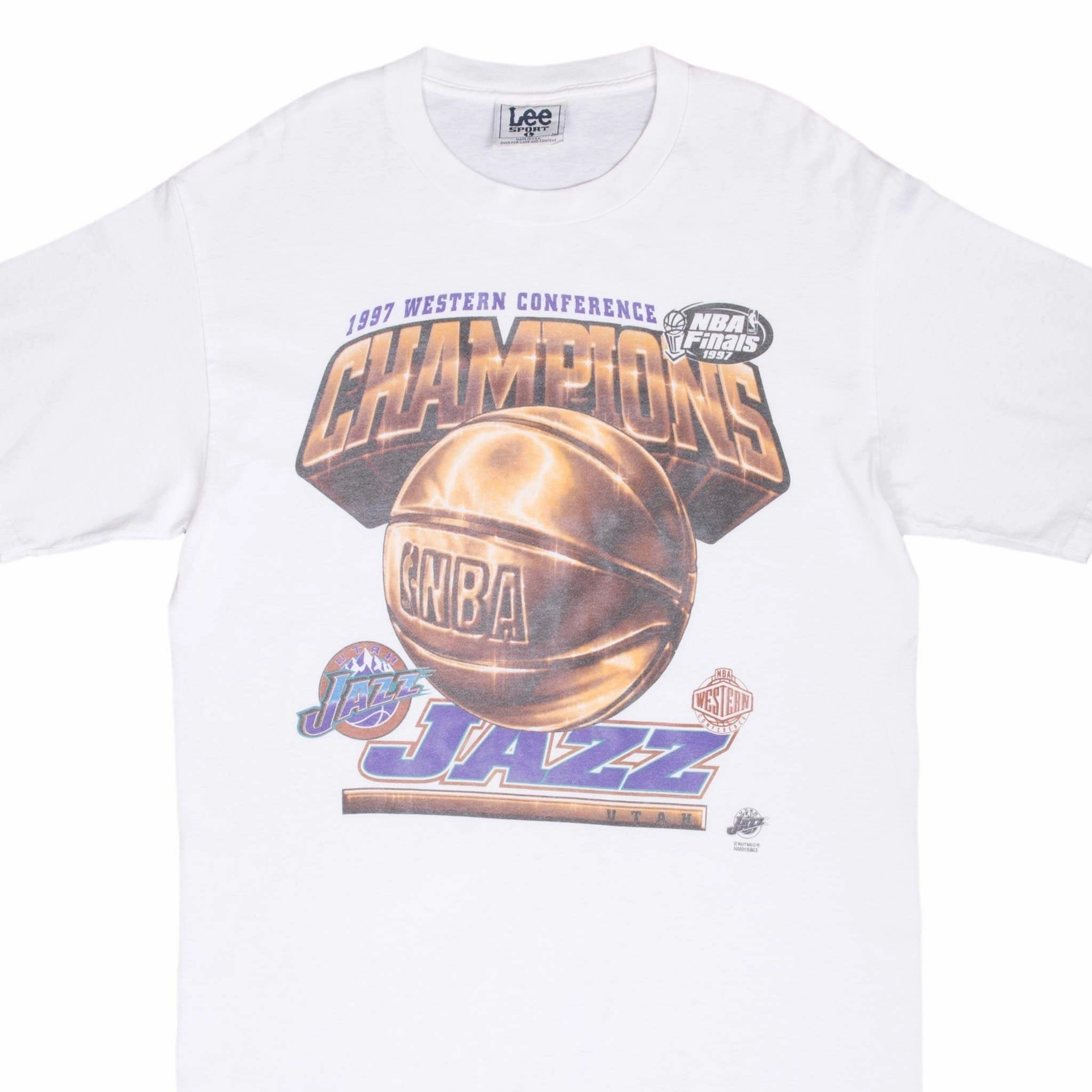 VINTAGE NBA UTAH JAZZ WESTERN CONFERENCE CHAMPS 1997 TEE SHIRT LARGE MADE IN USA