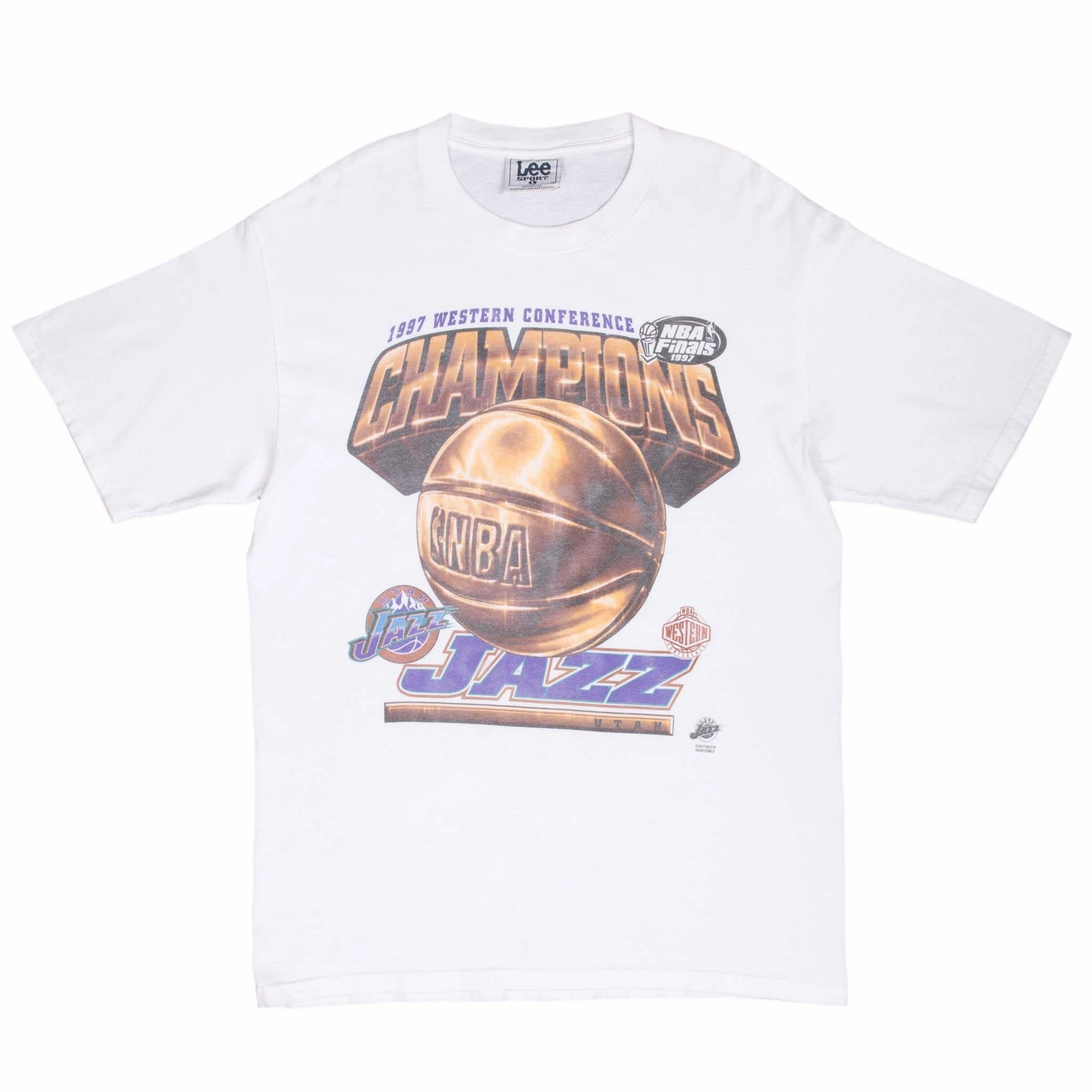 VINTAGE NBA UTAH JAZZ WESTERN CONFERENCE CHAMPS 1997 TEE SHIRT LARGE MADE IN USA