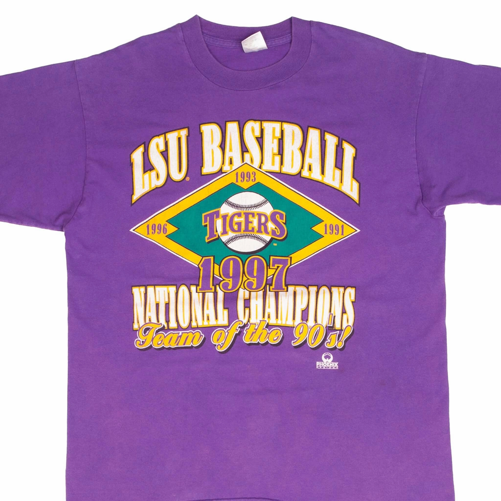 VINTAGE NCAA LSU LOUISIANA STATE TIGERS BASEBALL CHAMPIONS 1997 TEE SHIRT MEDIUM