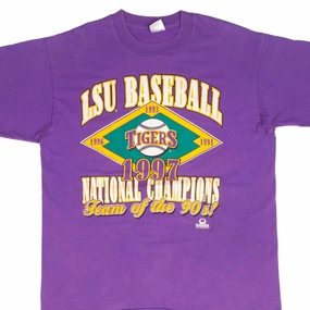 VINTAGE NCAA LSU LOUISIANA STATE TIGERS BASEBALL CHAMPIONS 1997 TEE SHIRT MEDIUM