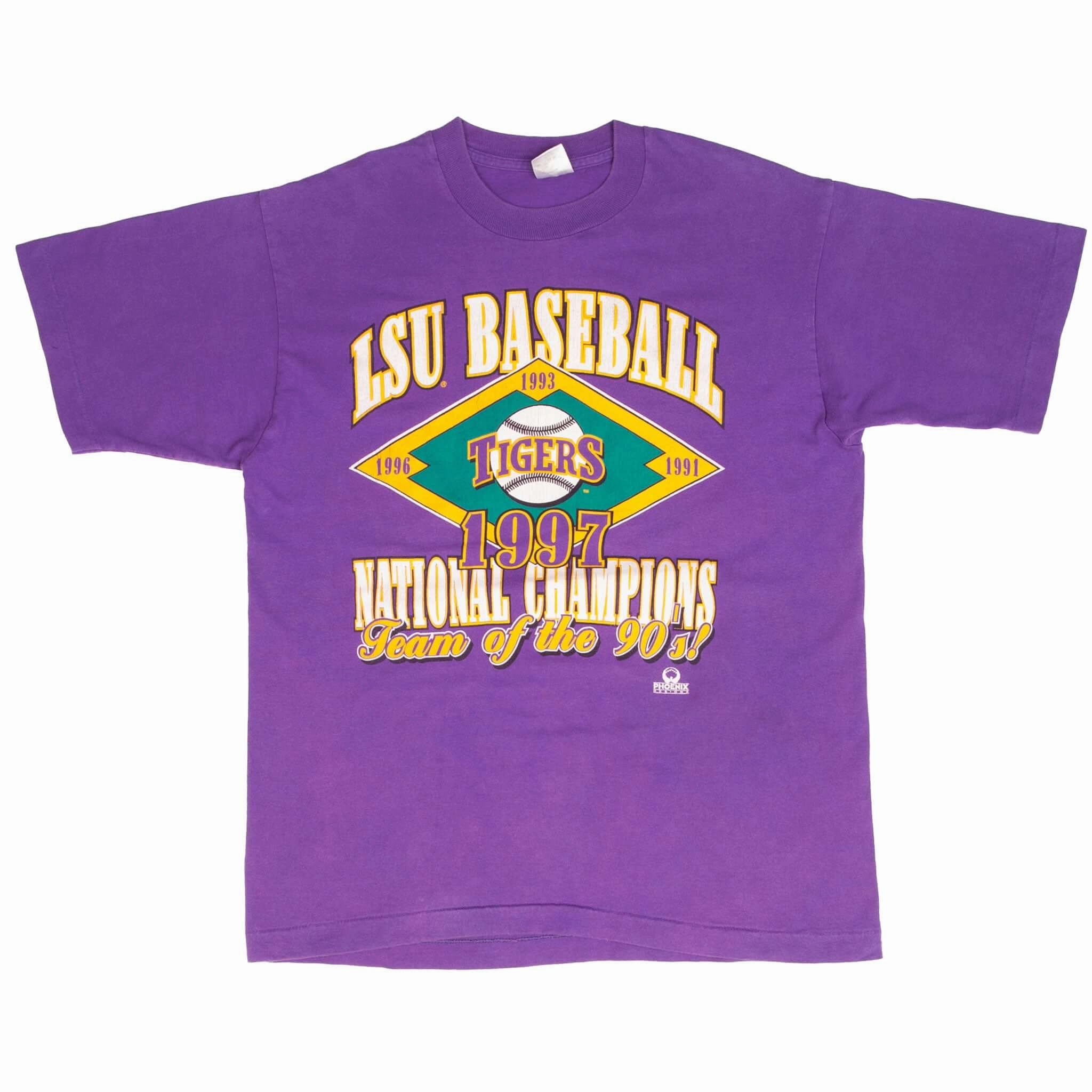 VINTAGE NCAA LSU LOUISIANA STATE TIGERS BASEBALL CHAMPIONS 1997 TEE SHIRT MEDIUM