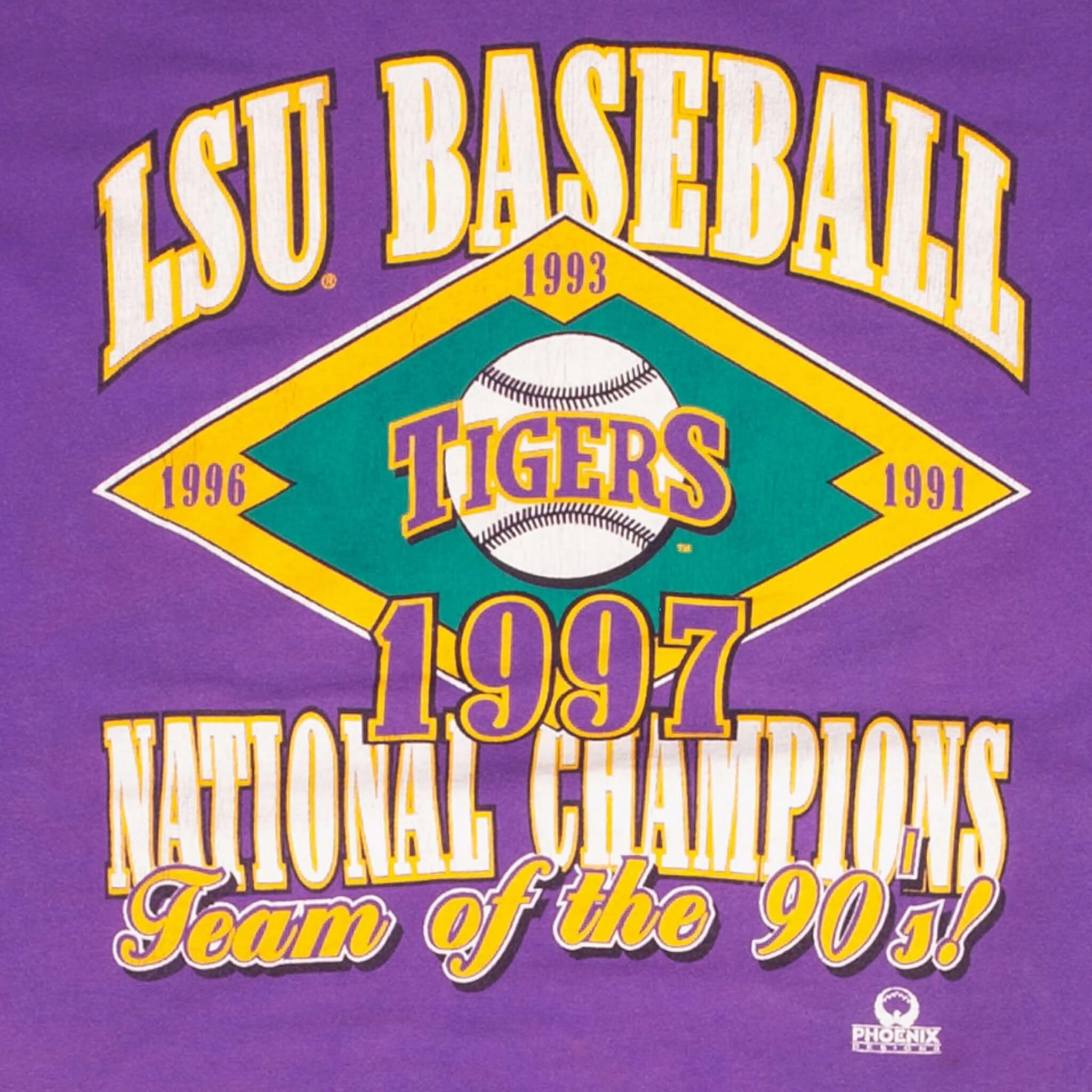 VINTAGE NCAA LSU LOUISIANA STATE TIGERS BASEBALL CHAMPIONS 1997 TEE SHIRT MEDIUM