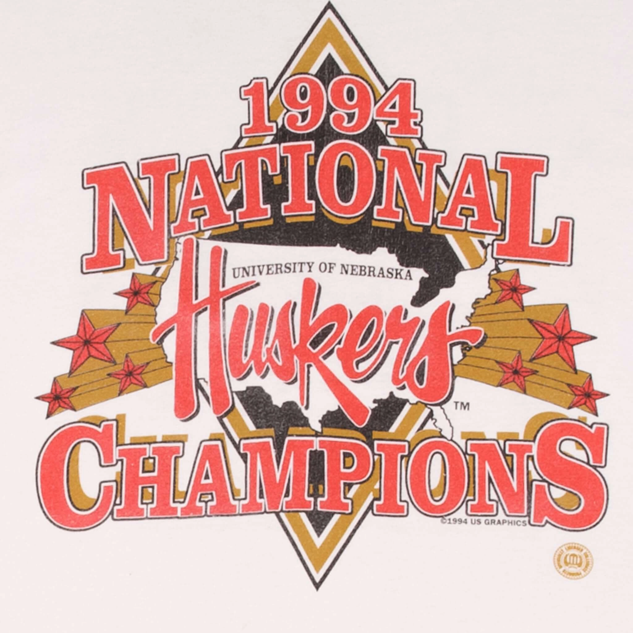 VINTAGE NCAA NEBRASKA HUSKERS CHAMPIONS 1994 TEE SHIRT SIZE LARGE MADE IN USA