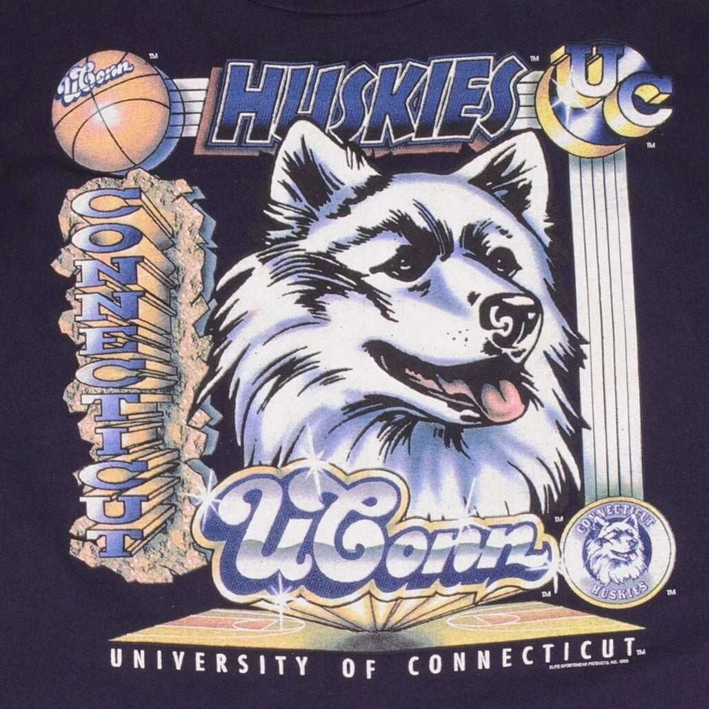 VINTAGE NCAA UCONN HUSKIES BASKETBALL 1995 TEE SHIRT SIZE XL MADE IN USA