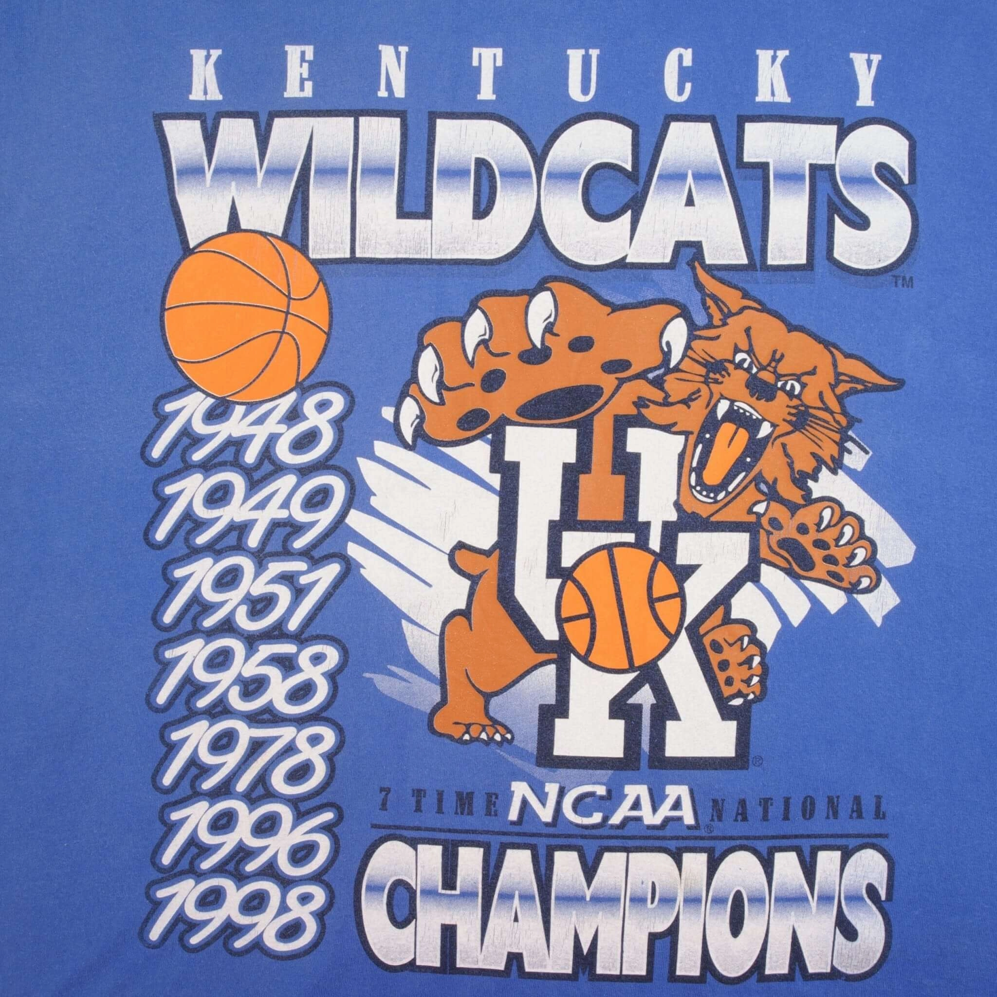 VINTAGE NCAA UNIVERSITY OF KENTUCKY WILDCATS CHAMPIONS 1998 TEE SHIRT SIZE XL