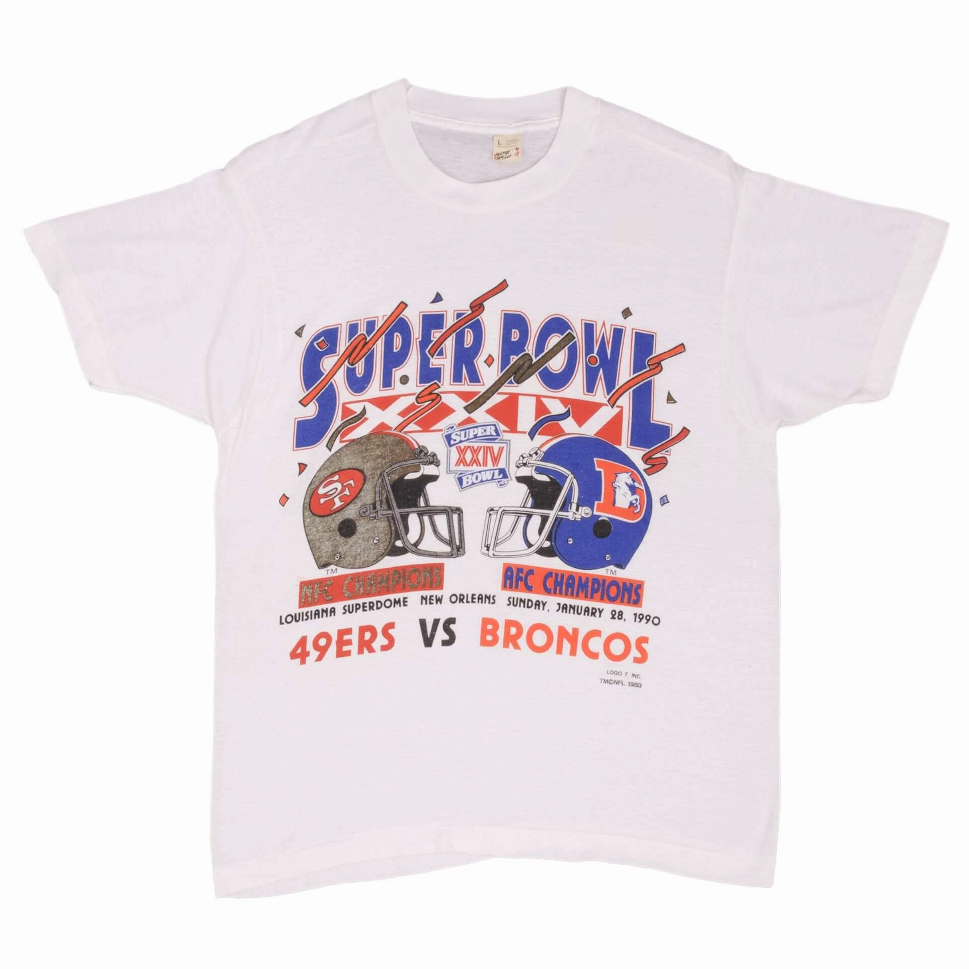 VINTAGE NFL 49ERS VS BRONCOS SUPERBOWL XXIV 1990 TEE SHIRT MEDIUM MADE IN USA