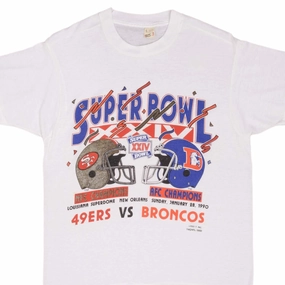 VINTAGE NFL 49ERS VS BRONCOS SUPERBOWL XXIV 1990 TEE SHIRT MEDIUM MADE IN USA