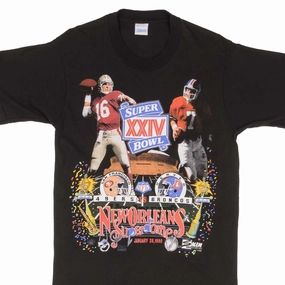 VINTAGE NFL 49ERS VS BRONCOS SUPERBOWL XXIV 1990 TEE SHIRT MEDIUM MADE IN USA