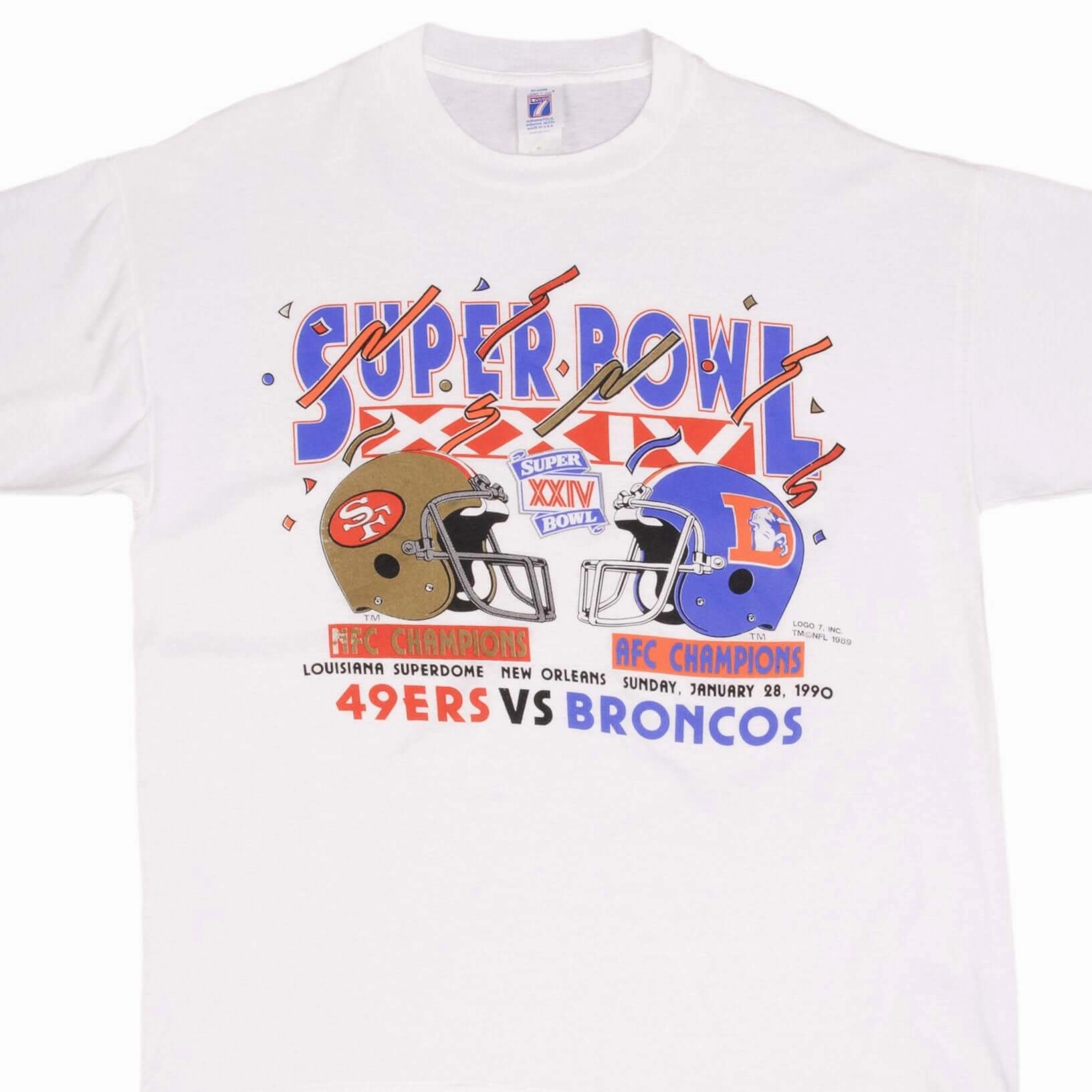 VINTAGE NFL 49ERS VS BRONCOS SUPERBOWL XXIV 1990 TEE SHIRT XL MADE IN USA