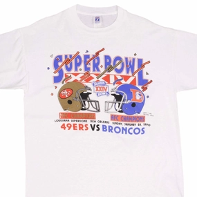 VINTAGE NFL 49ERS VS BRONCOS SUPERBOWL XXIV 1990 TEE SHIRT XL MADE IN USA