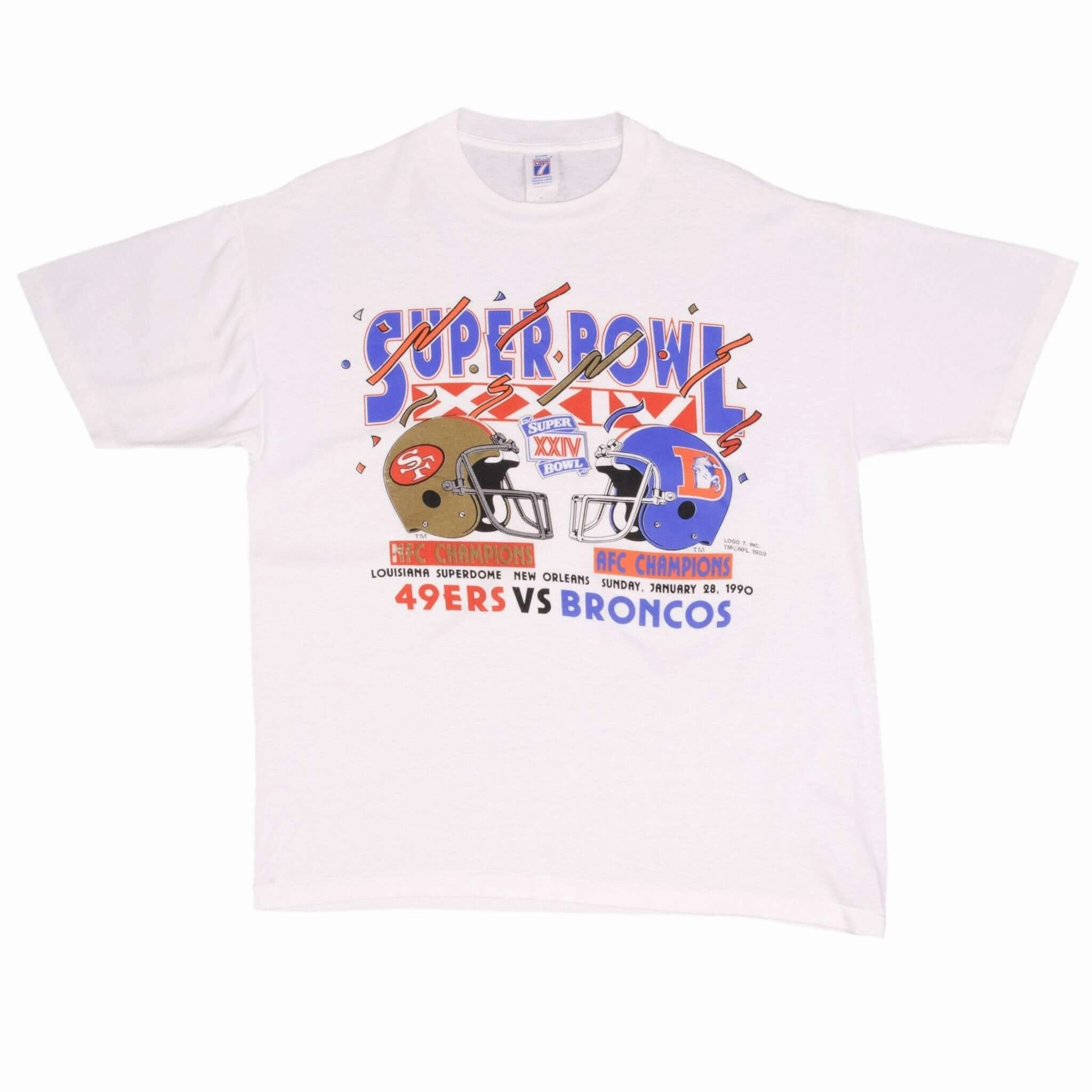 VINTAGE NFL 49ERS VS BRONCOS SUPERBOWL XXIV 1990 TEE SHIRT XL MADE IN USA