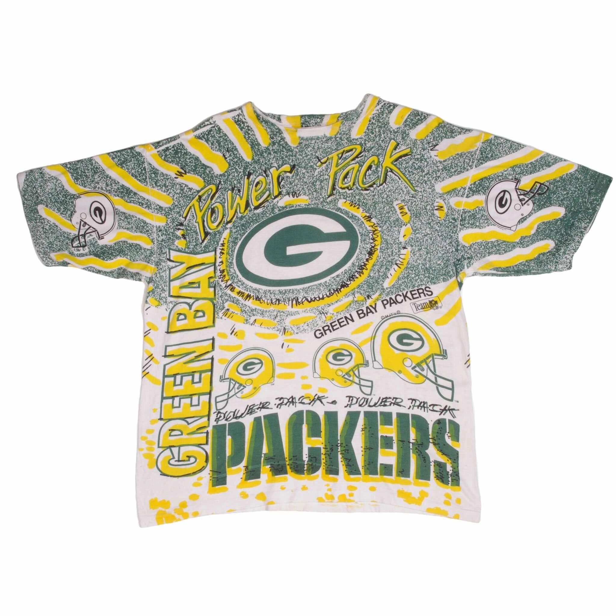 VINTAGE NFL ALL OVER PRINT GREEN BAY PACKERS TEE SHIRT 1990S SIZE LARGE