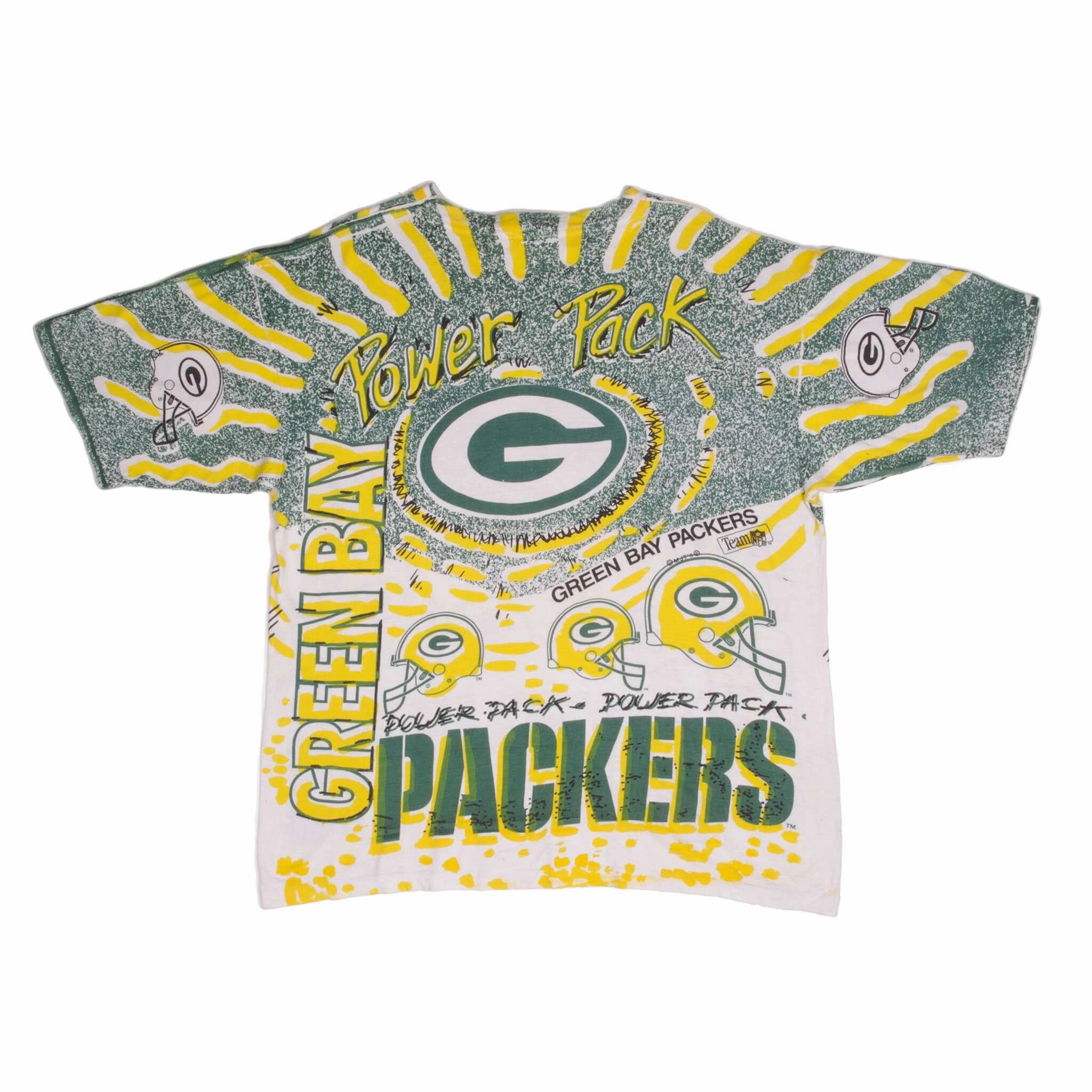 VINTAGE NFL ALL OVER PRINT GREEN BAY PACKERS TEE SHIRT 1990S SIZE LARGE