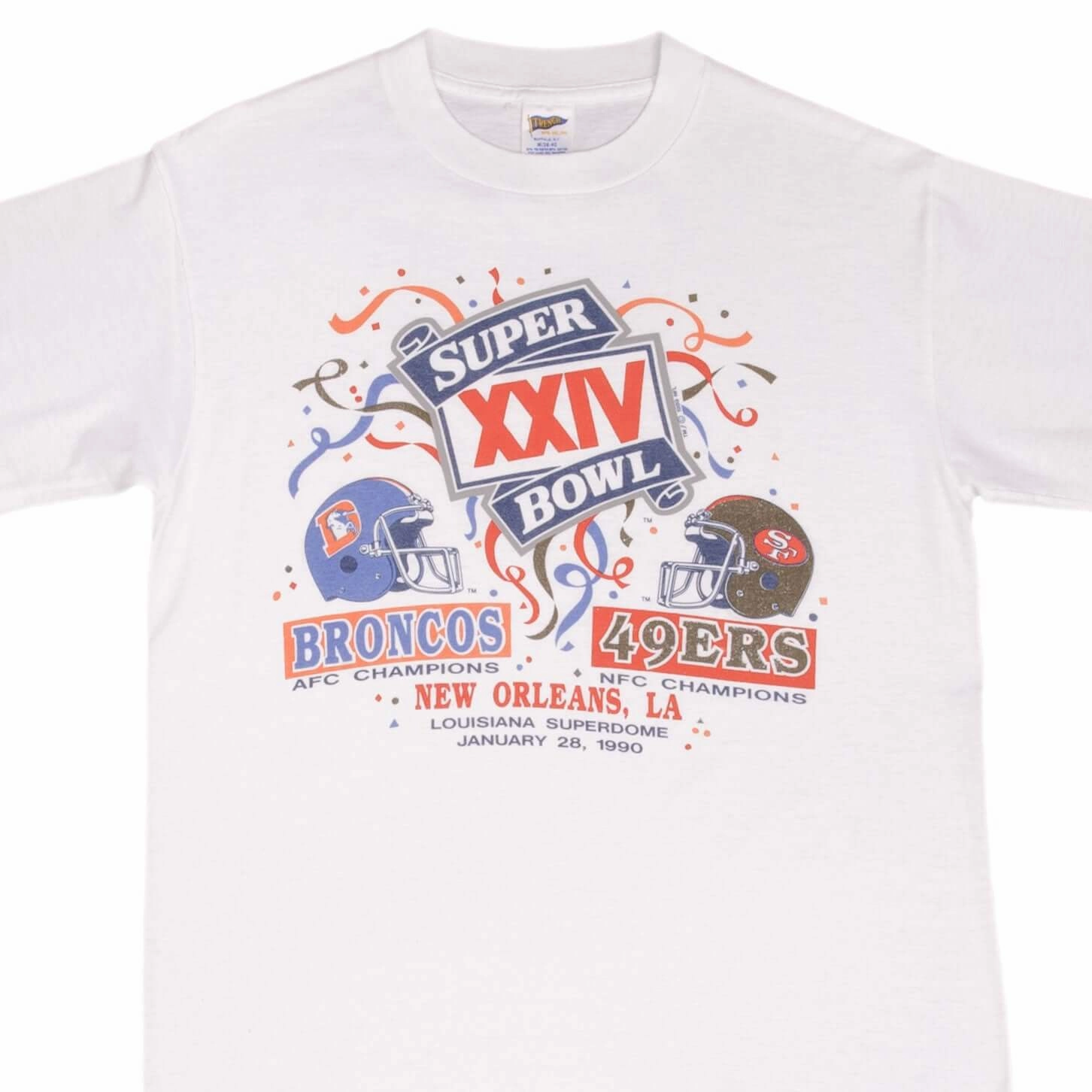 VINTAGE NFL BRONCOS VS 49ERS SUPERBOWL XXIV 1990 TEE SHIRT MEDIUM MADE IN USA