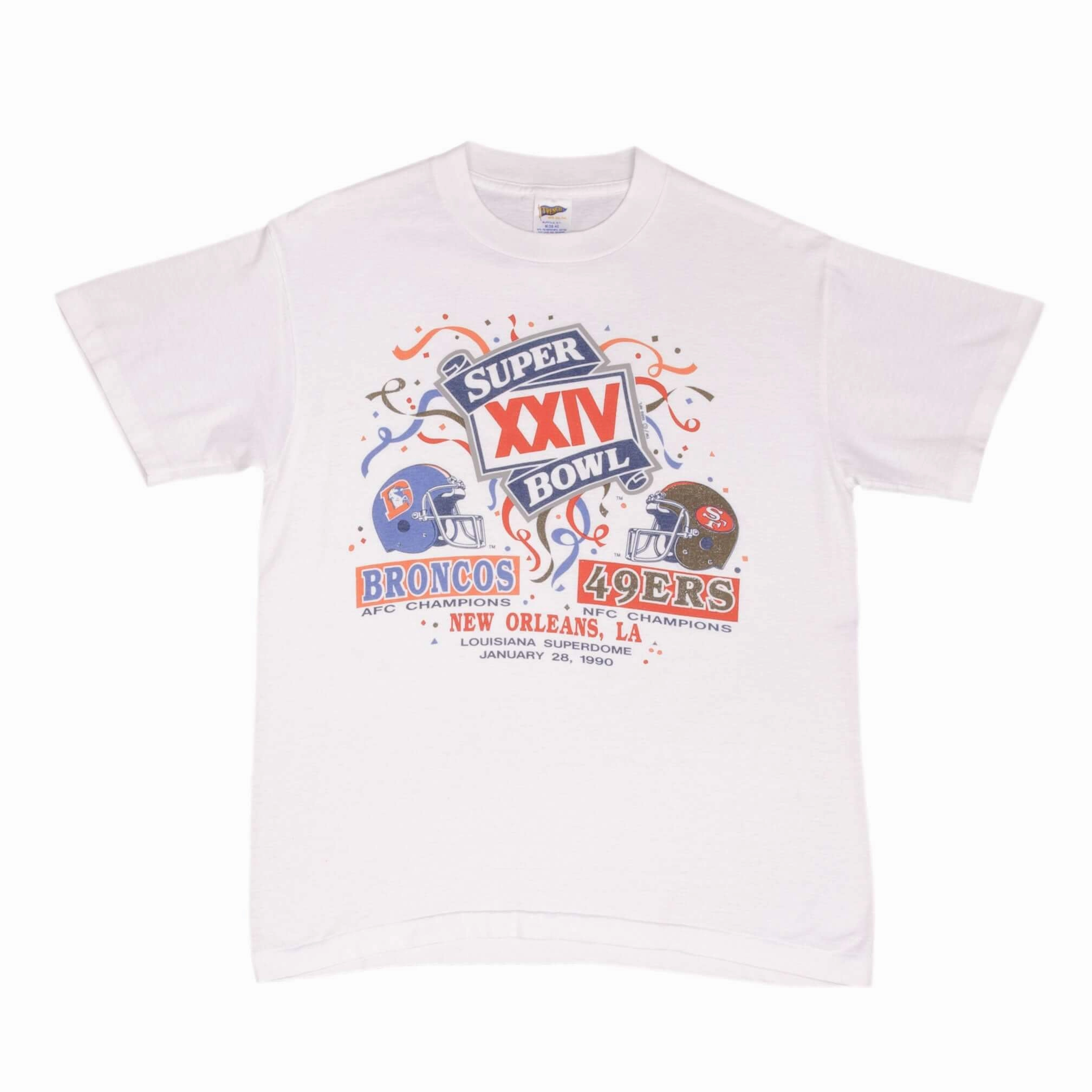 VINTAGE NFL BRONCOS VS 49ERS SUPERBOWL XXIV 1990 TEE SHIRT MEDIUM MADE IN USA