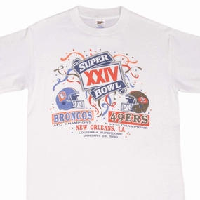 VINTAGE NFL BRONCOS VS 49ERS SUPERBOWL XXIV 1990 TEE SHIRT MEDIUM MADE IN USA