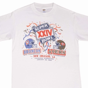 VINTAGE NFL BRONCOS VS 49ERS SUPERBOWL XXIV 1990 TEE SHIRT MEDIUM MADE IN USA