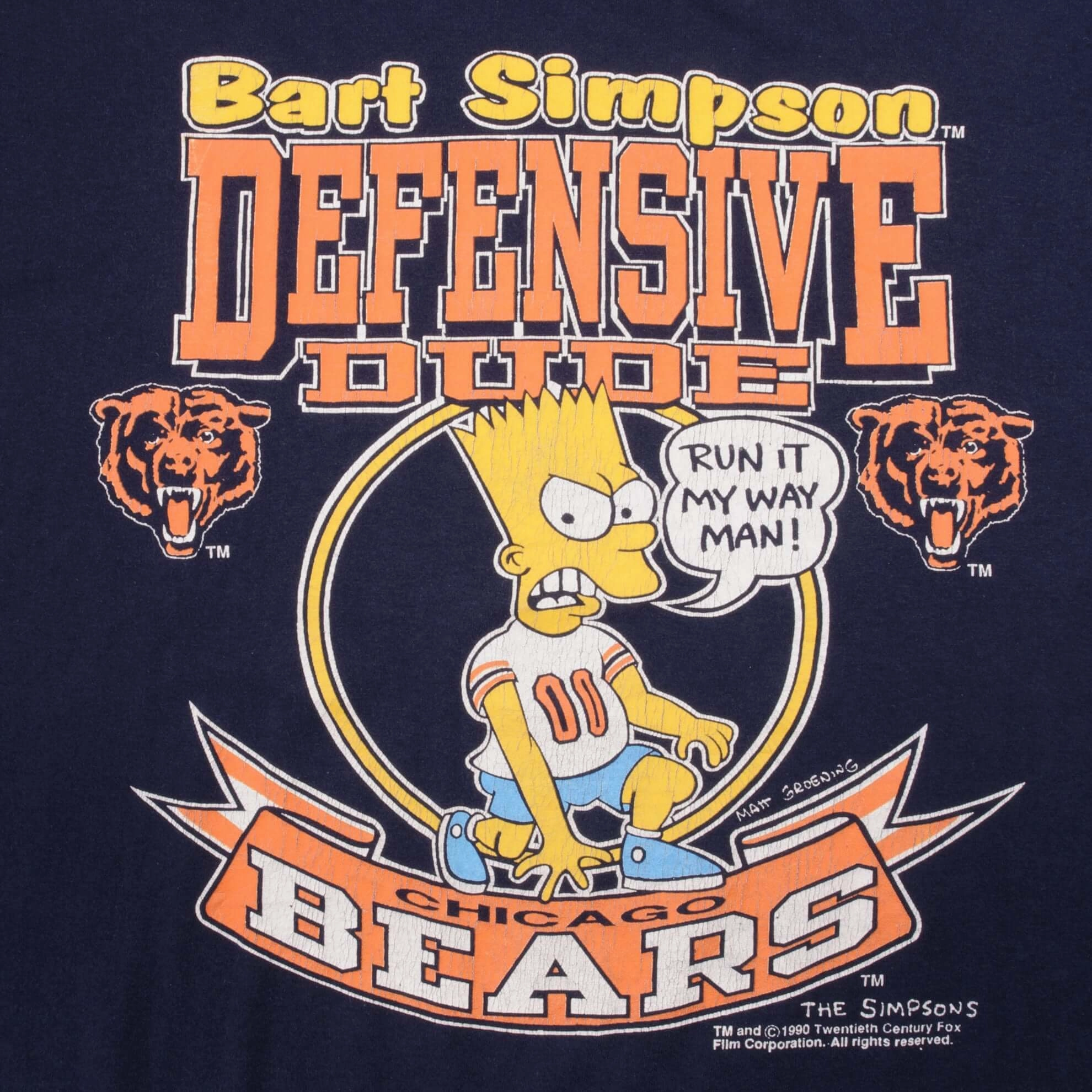 VINTAGE NFL CHICAGO BEARS BART SIMPSON 1990 TEE SHIRT SIZE XL MADE IN USA