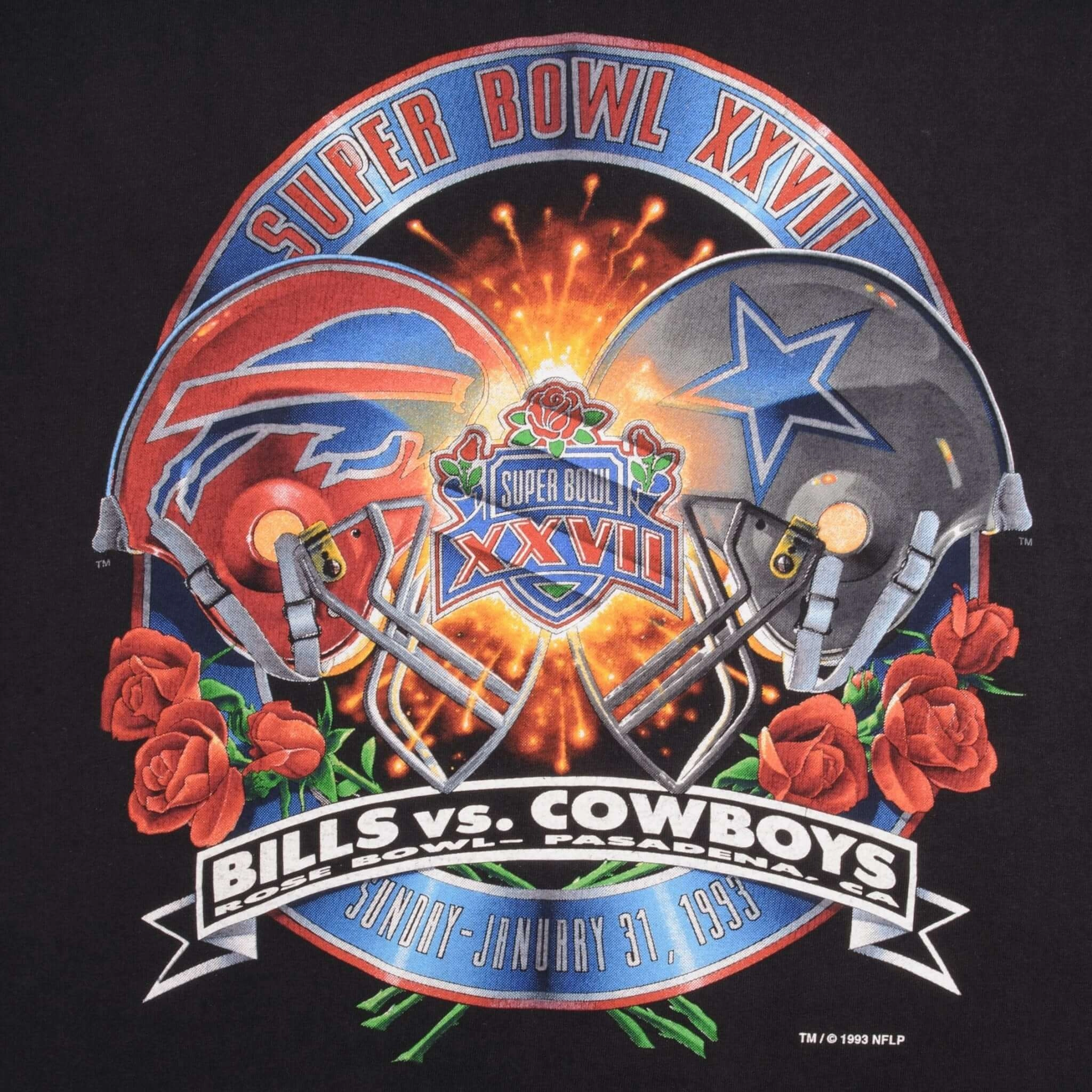 VINTAGE NFL COWBOYS VS BILLS SUPER BOWL XXVII 1993 TEE SHIRT LARGE MADE IN USA