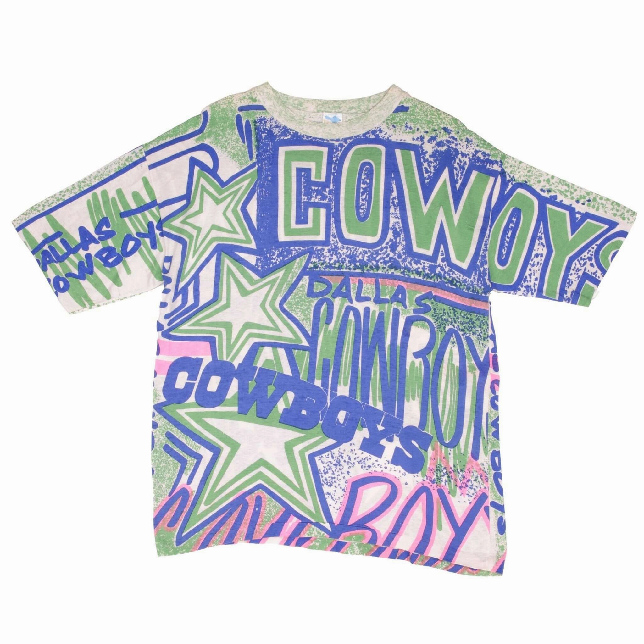 VINTAGE NFL DALLAS COWBOYS ALL OVER PRINT TEE SHIRT 1990S SIZE LARGE