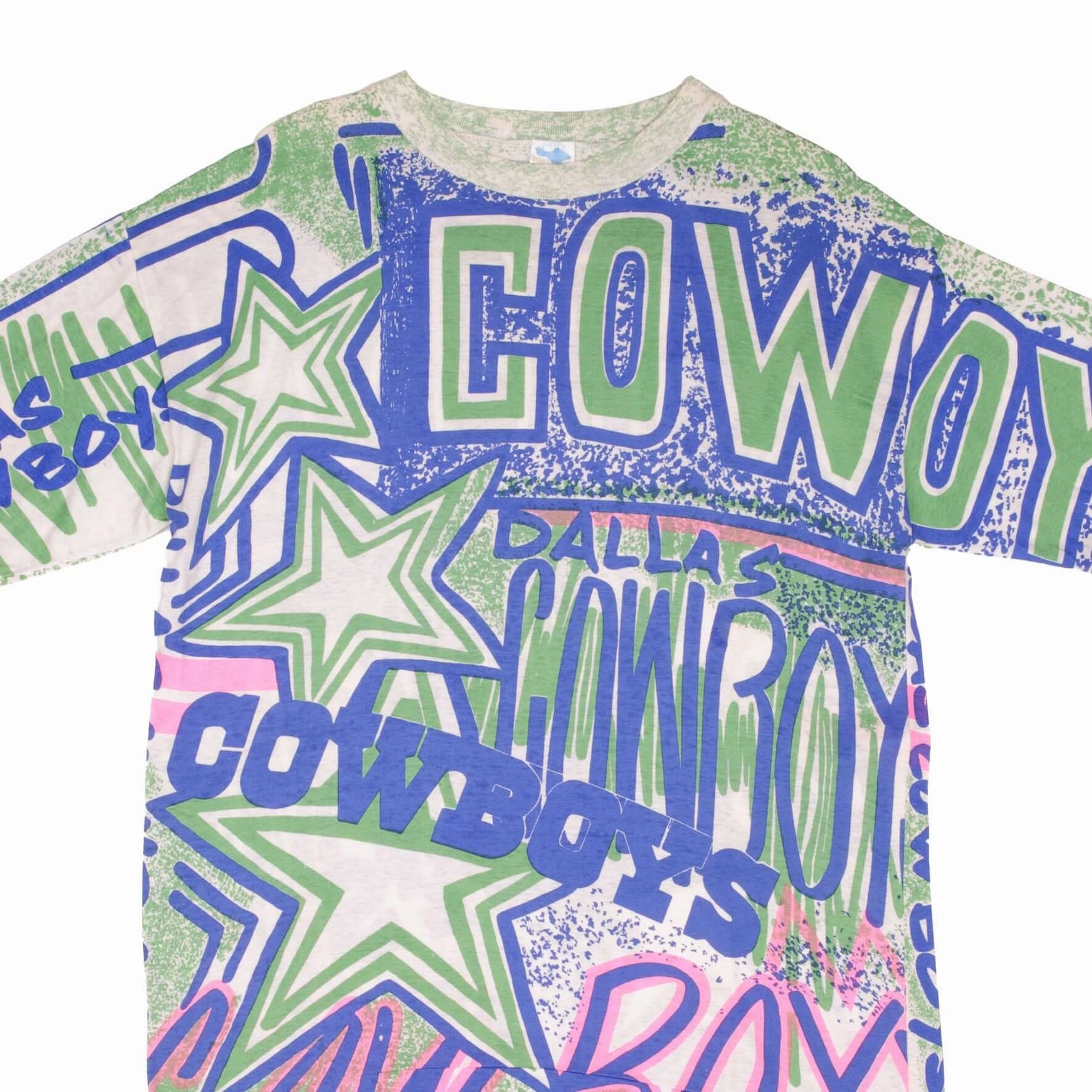 VINTAGE NFL DALLAS COWBOYS ALL OVER PRINT TEE SHIRT 1990S SIZE LARGE