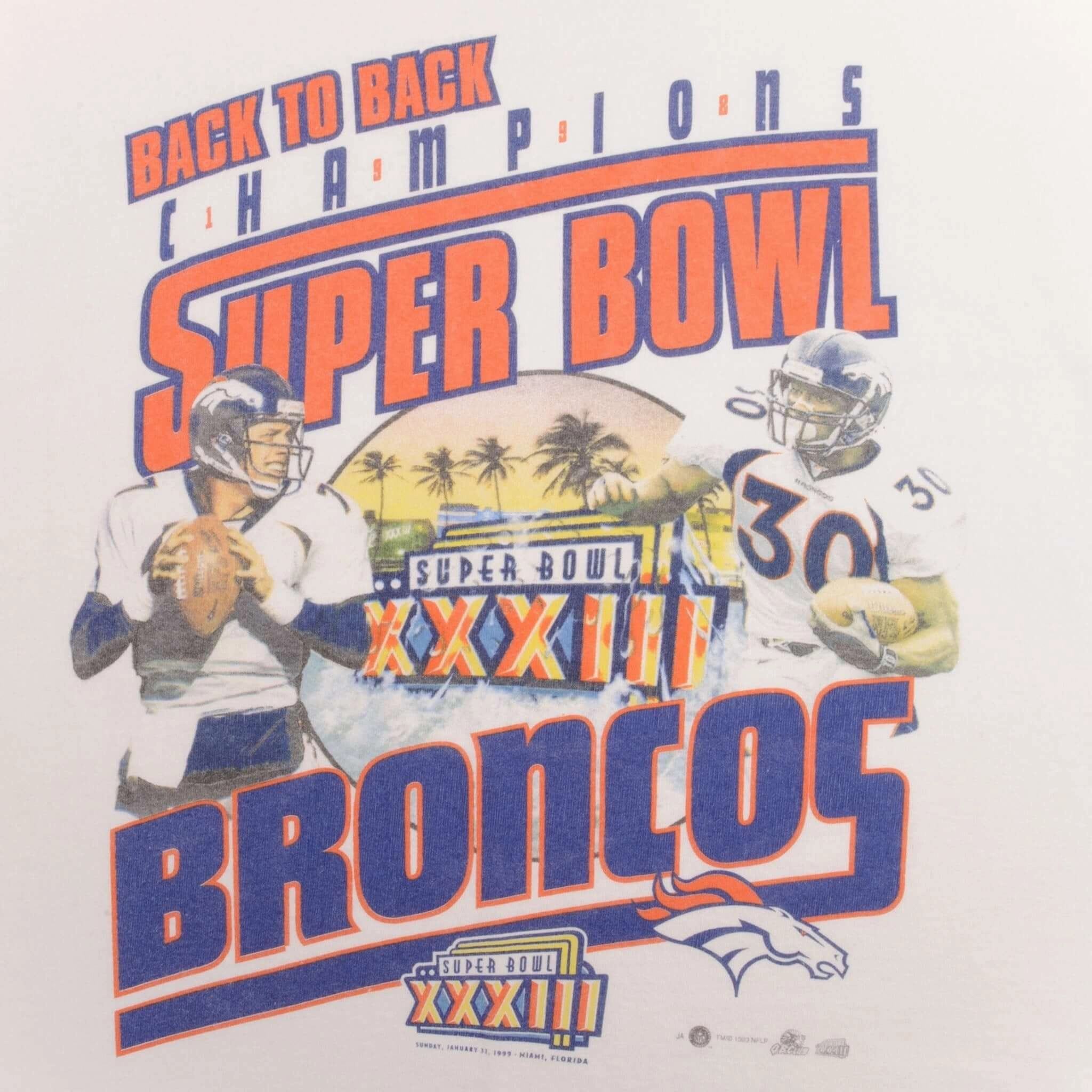 VINTAGE NFL DENVER BRONCOS SUPER BOWL CHAMPIONS XXXII 1999 TEE SHIRT SIZE LARGE
