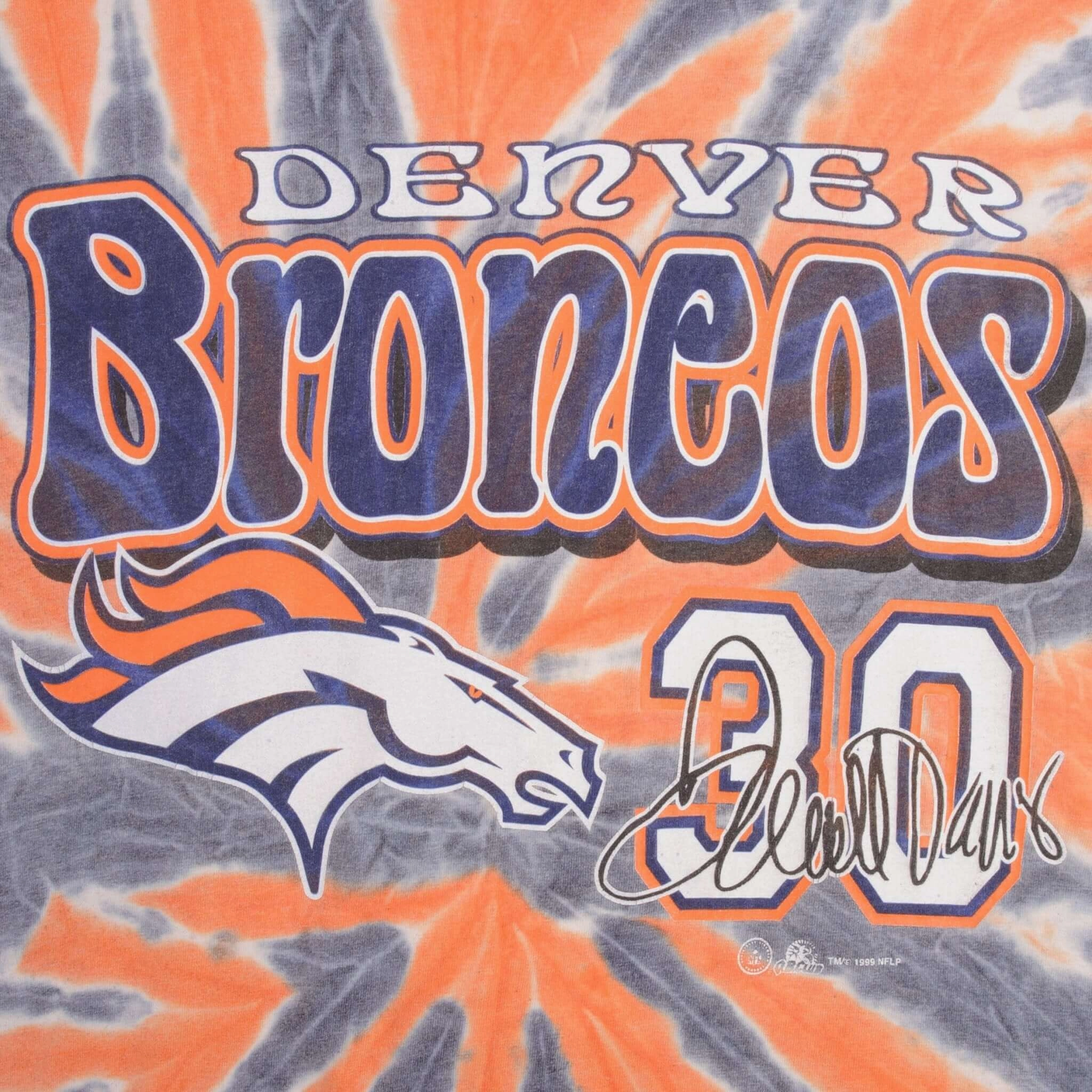 VINTAGE NFL DENVER BRONCOS TERRELL DAVIS TIE DYE TEE SHIRT 1999 SIZE SMALL
