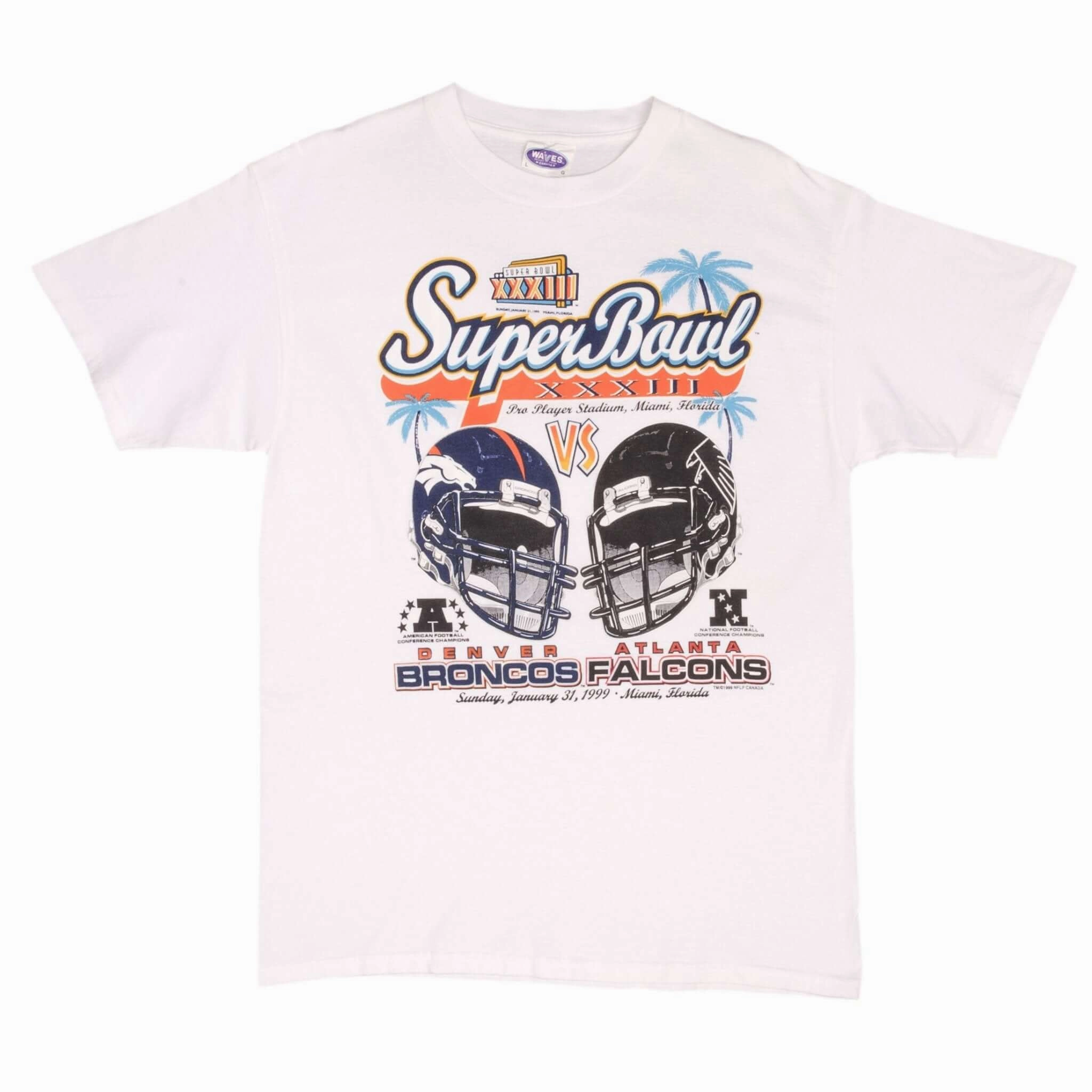 VINTAGE NFL FALCONS VS BRONCOS SUPERBOWL XXXIII 1999 TEE SHIRT SIZE LARGE