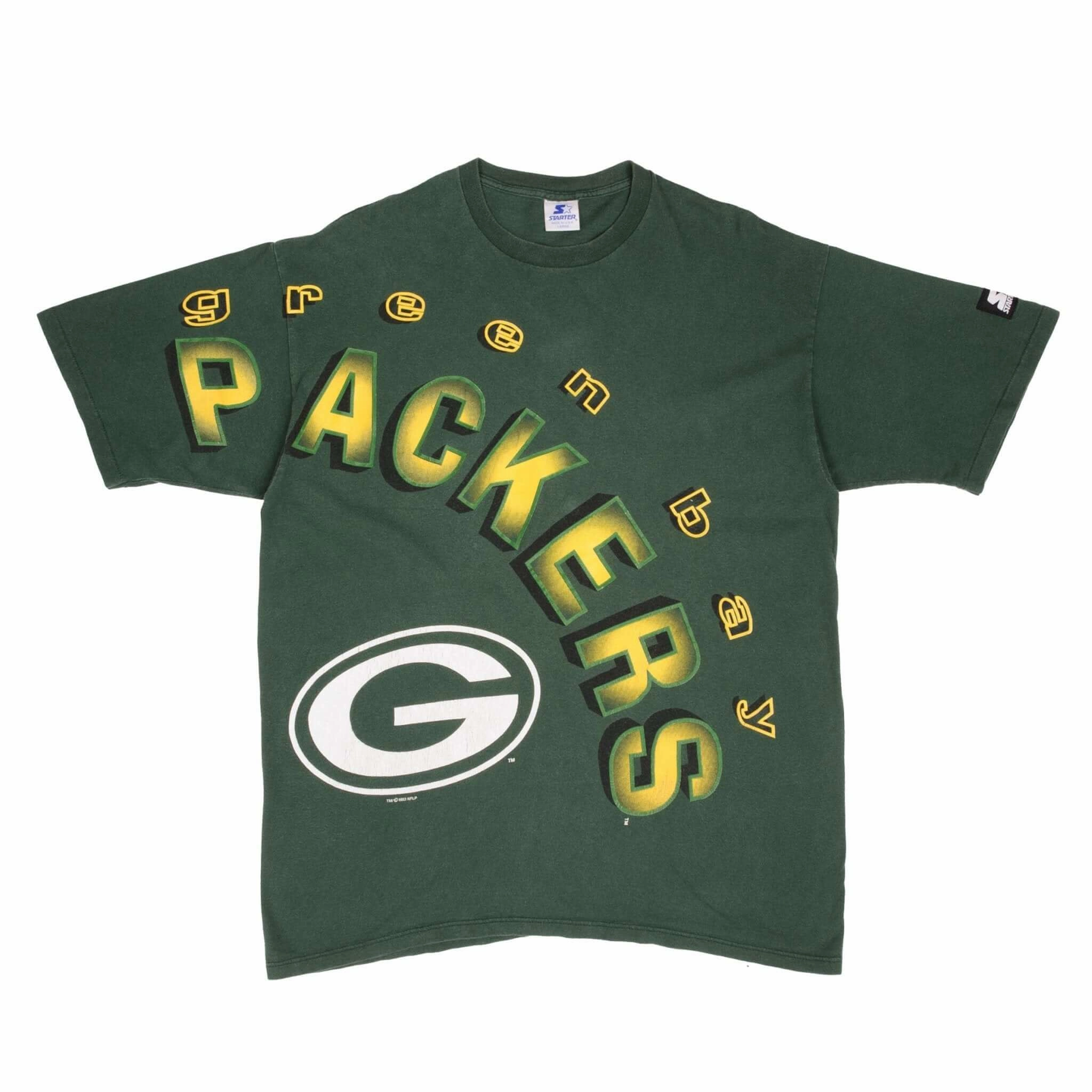 VINTAGE NFL GREEN BAY PACKERS 1993 ALL OVER PRINT TEE SHIRT LARGE MADE IN USA