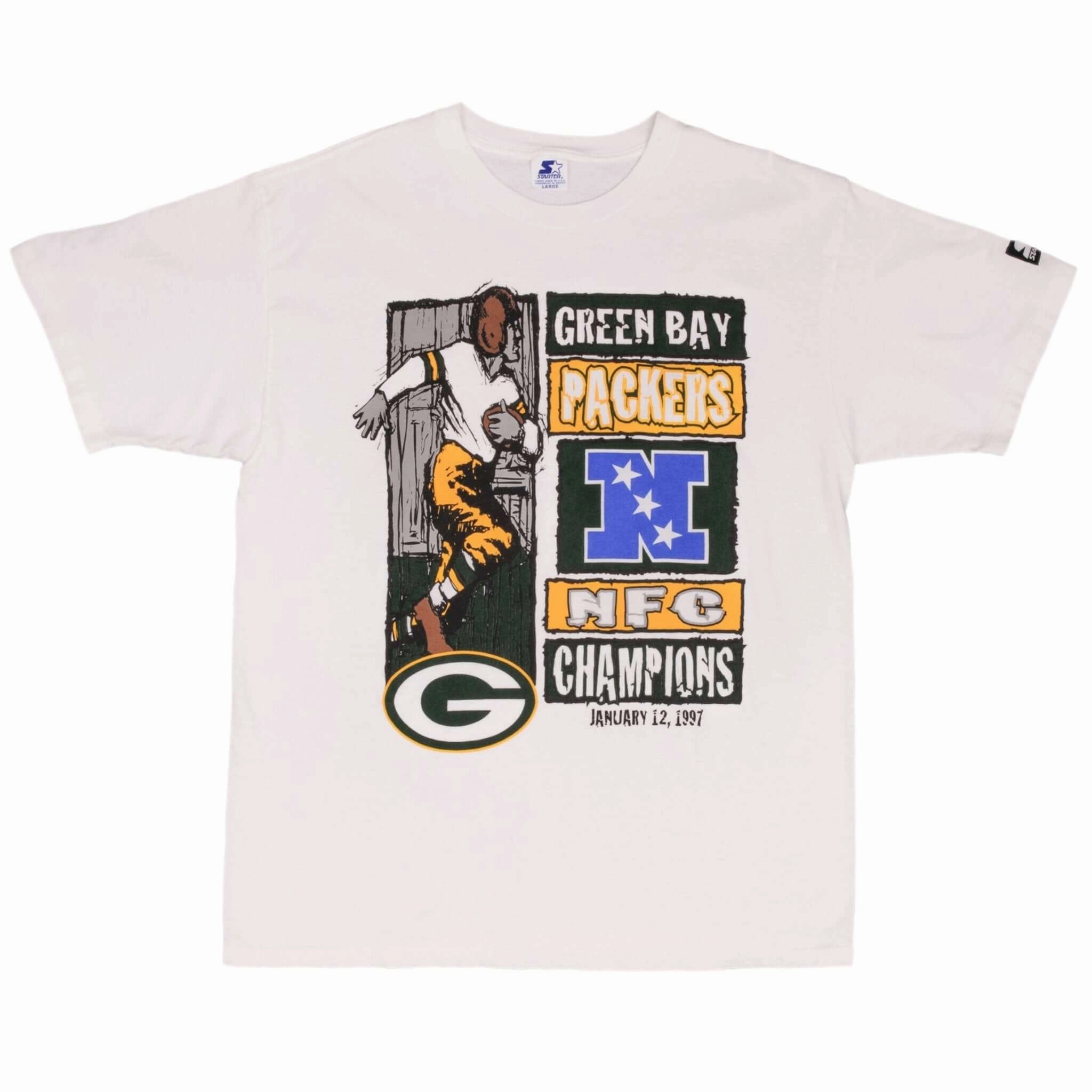 VINTAGE NFL GREEN BAY PACKERS NFC CHAMPIONS 1997 STARTER TEE SHIRT LARGE