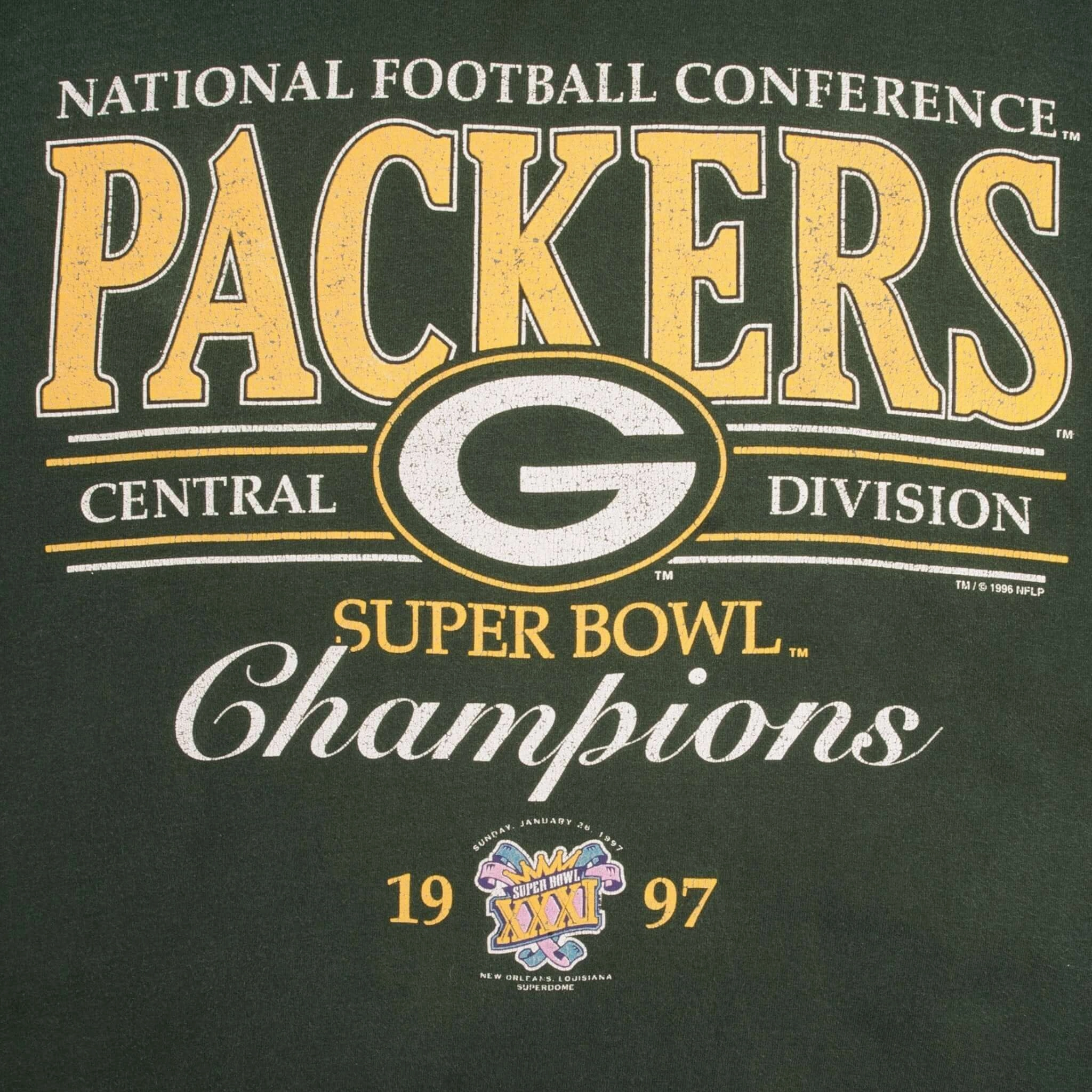 VINTAGE NFL GREEN BAY PACKERS SUPER BOWL CHAMPIONS 1997 TEE SHIRT LARGE MADE USA