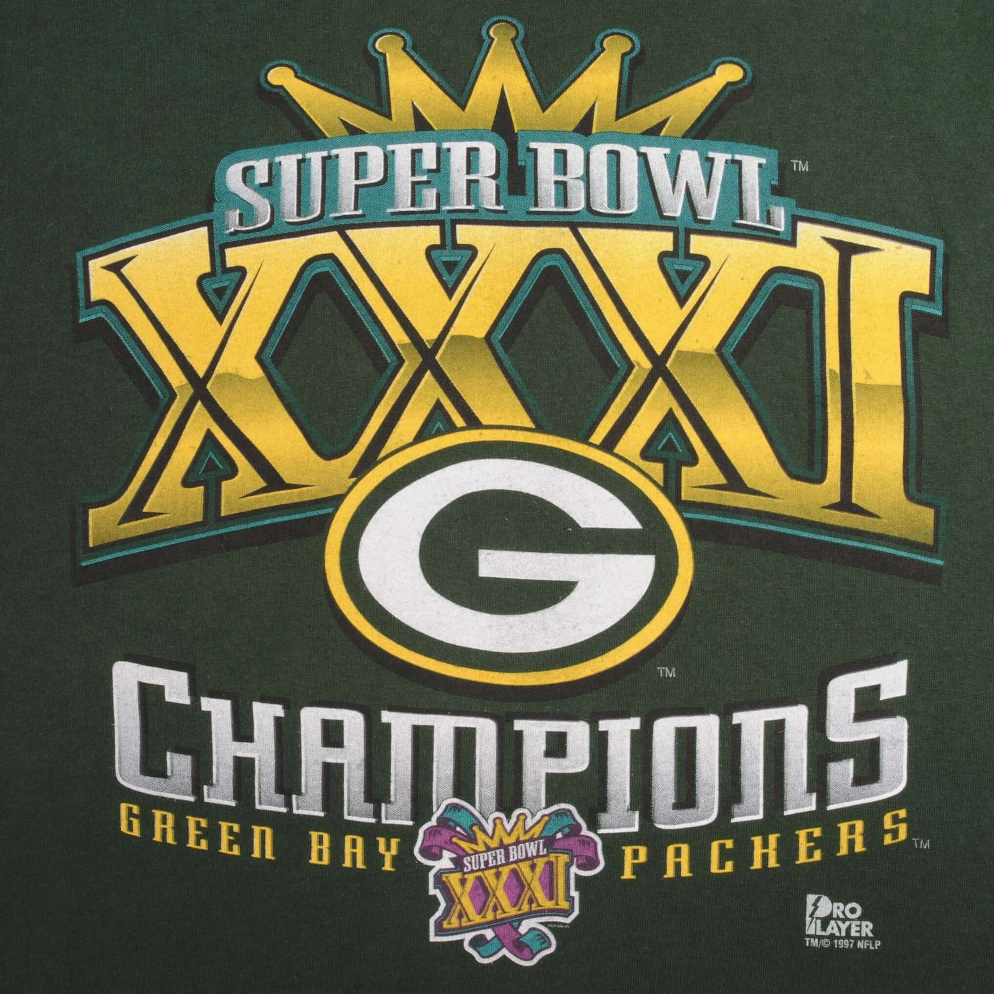 VINTAGE NFL GREEN BAY PACKERS SUPER BOWL CHAMPIONS 1997 TEE SHIRT LARGE MADE USA