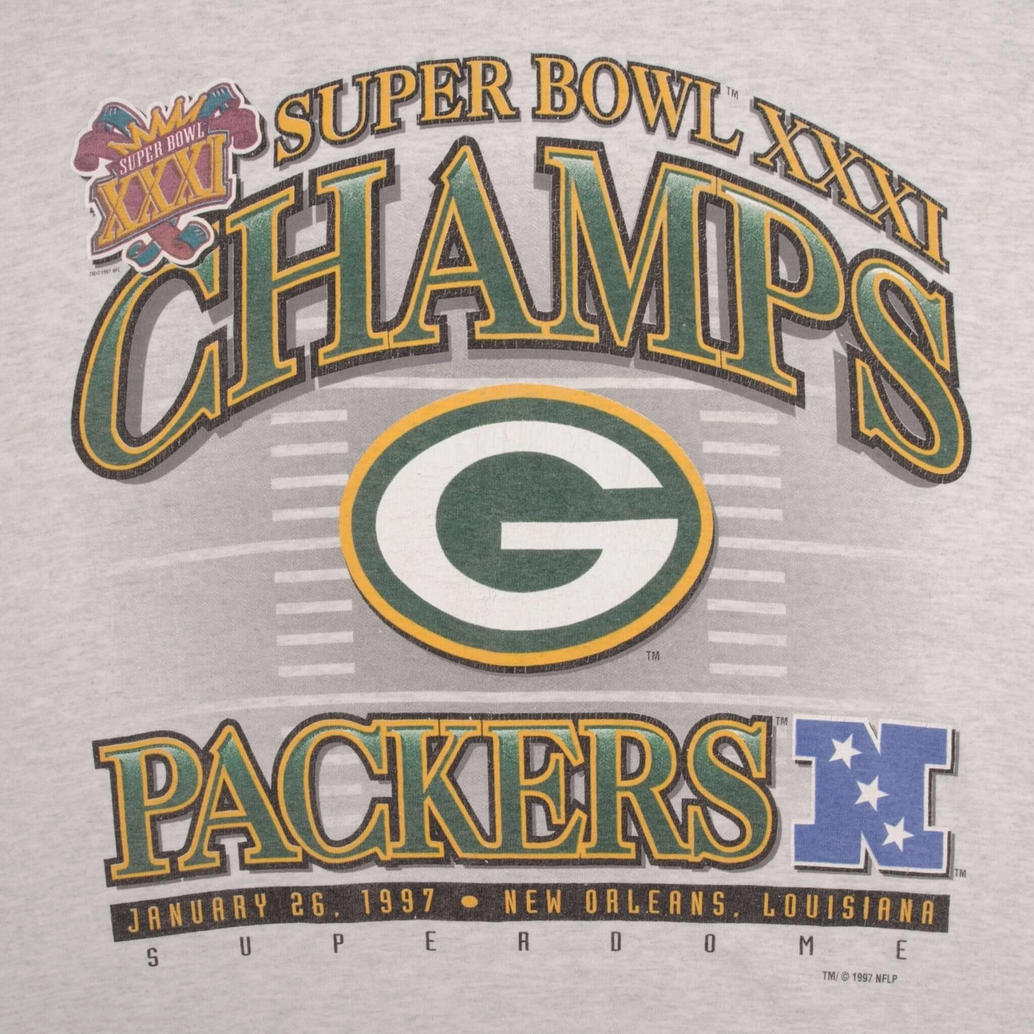 VINTAGE NFL GREEN BAY PACKERS SUPER BOWL CHAMPIONS 1997 TEE SHIRT LARGE MADE USA