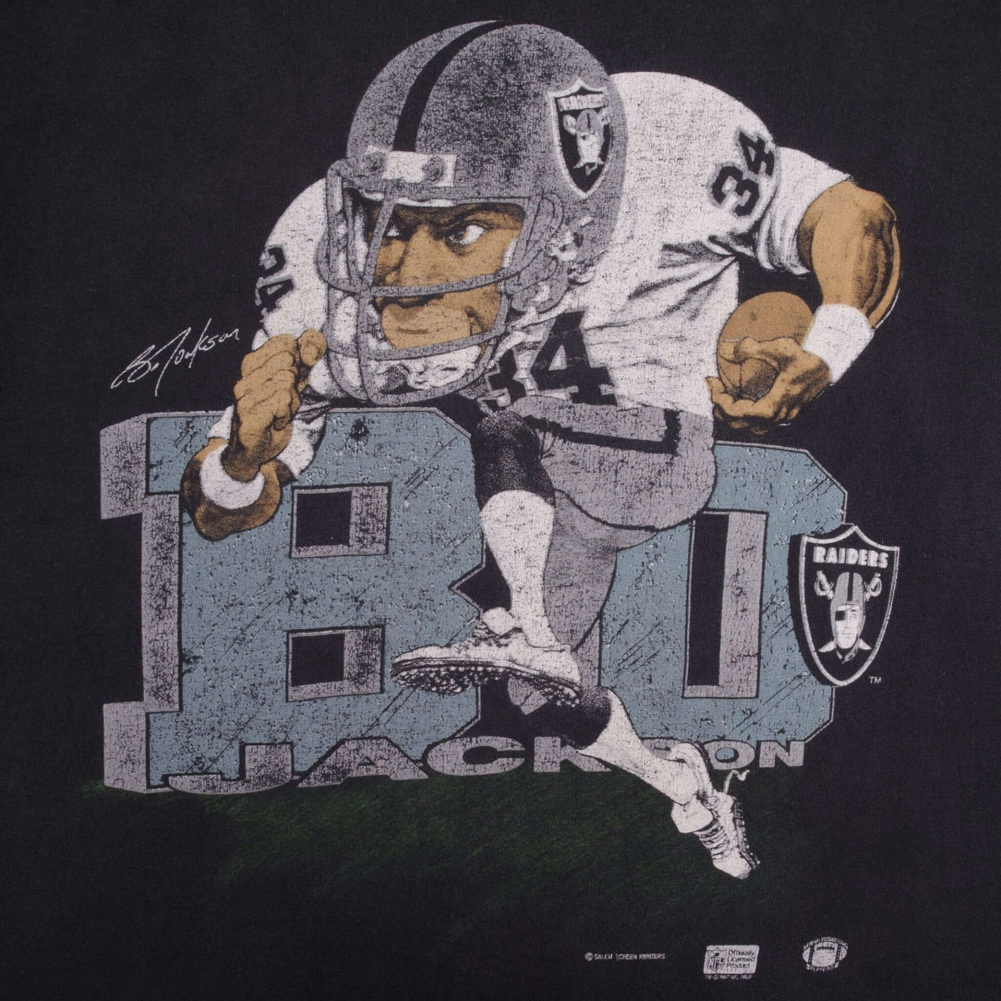 VINTAGE NFL LOS ANGELES RAIDERS BO JACKSON TEE SHIRT 1987 LARGE MADE IN USA