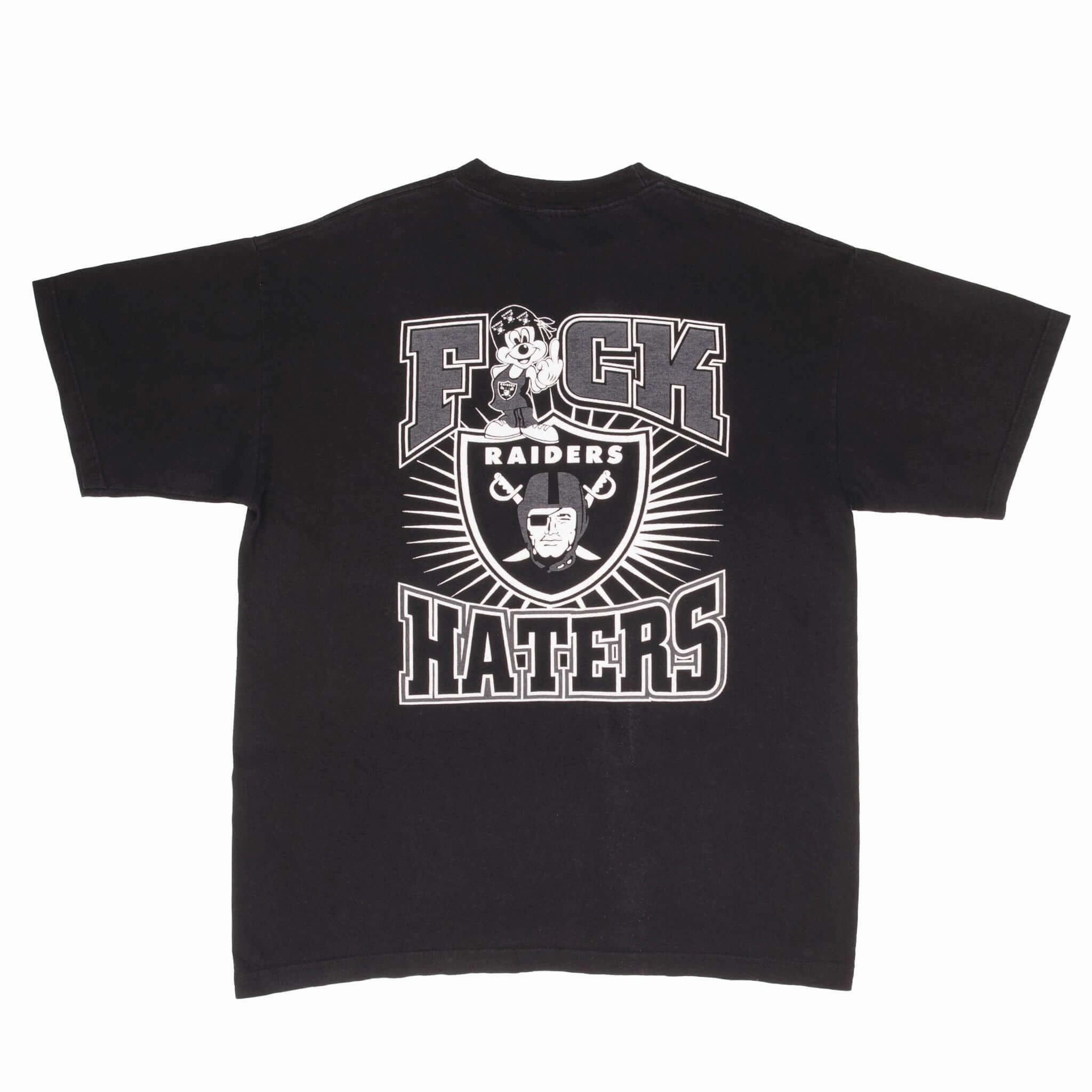 VINTAGE NFL LOS ANGELES RAIDERS MICKEY MOUSE F*CK HATERS TEE SHIRT 1990S SIZE XL