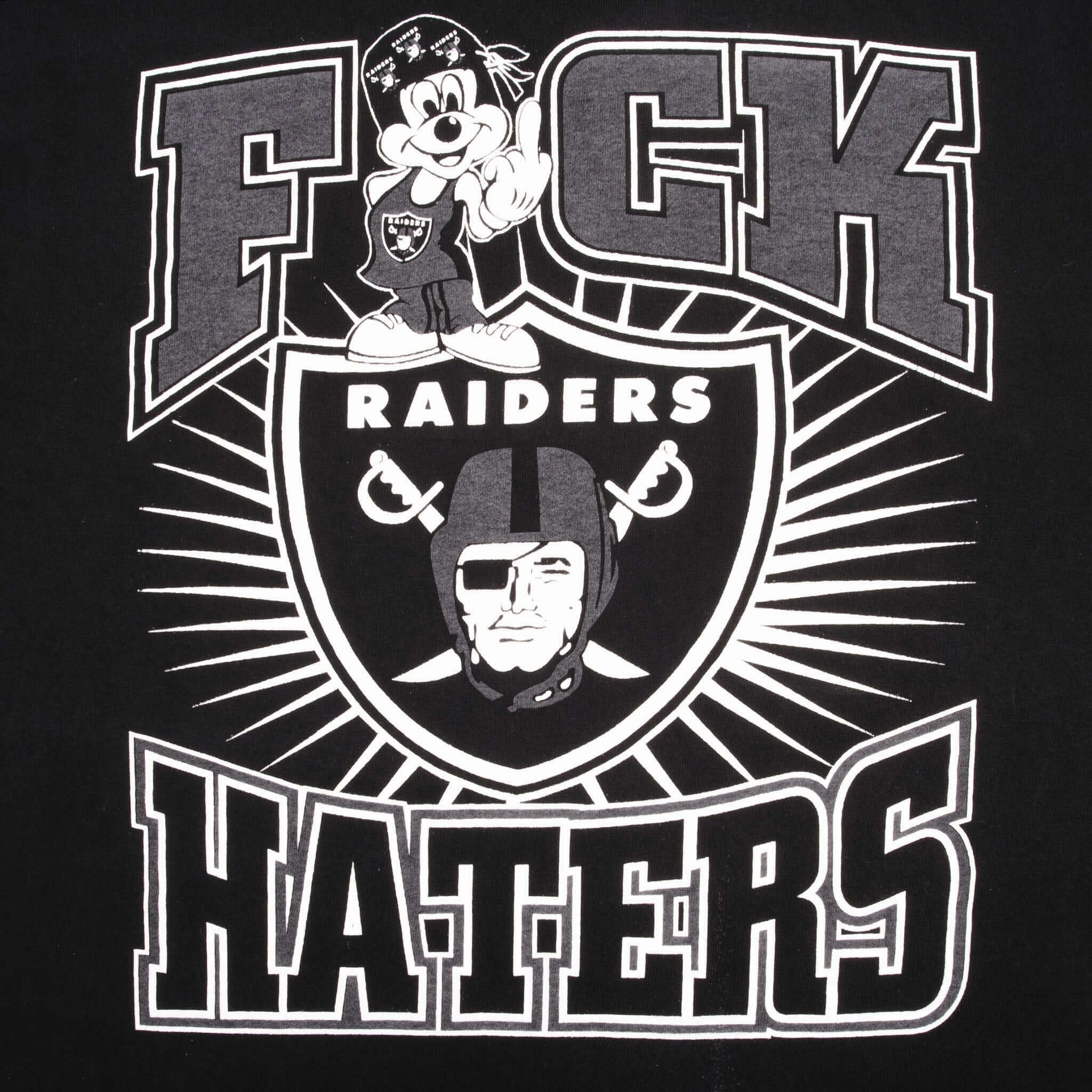 VINTAGE NFL LOS ANGELES RAIDERS MICKEY MOUSE F*CK HATERS TEE SHIRT 1990S SIZE XL
