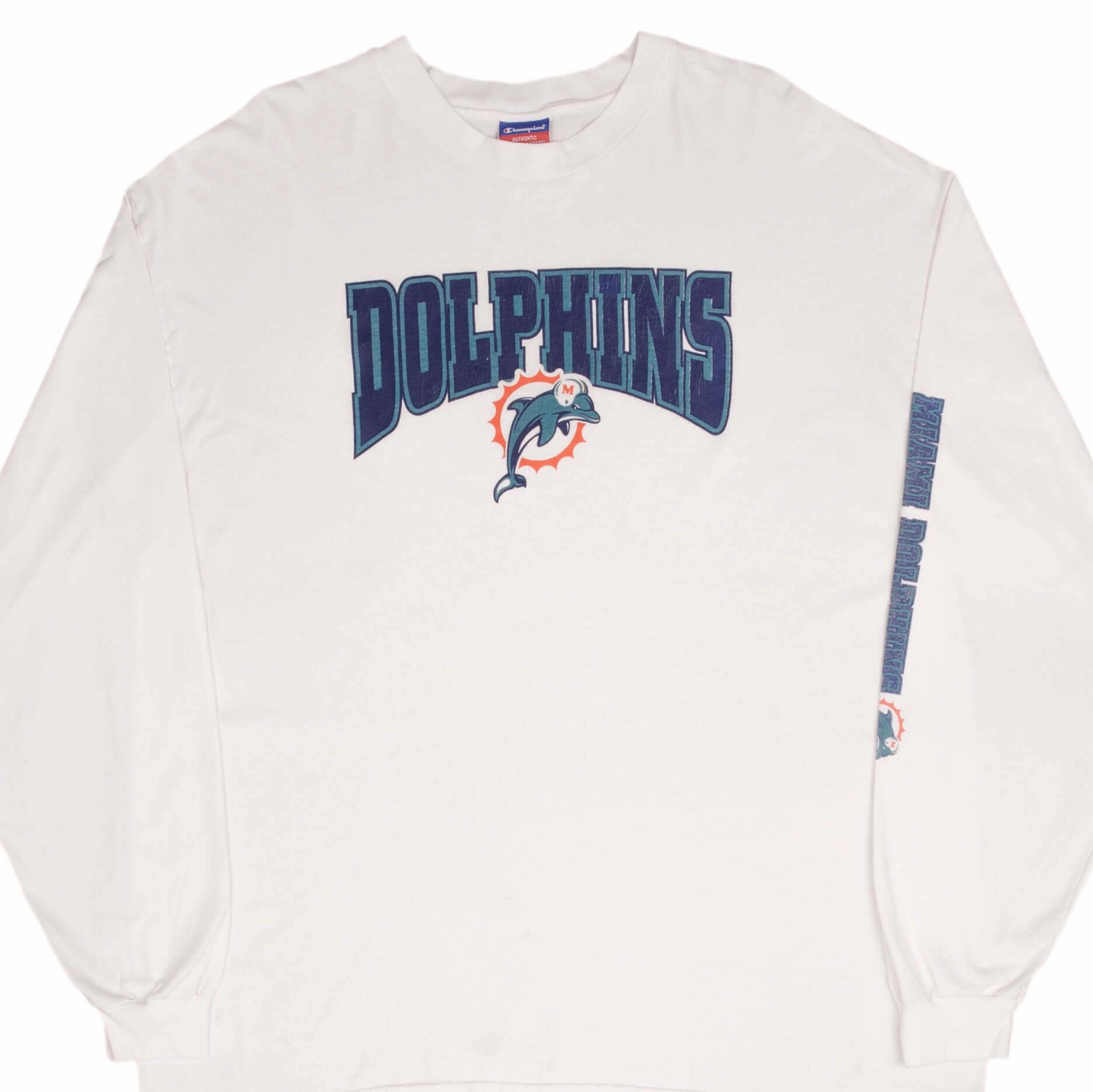 VINTAGE NFL MIAMI DOLPHINS 2000S CHAMPION LONG SLEEVE TEE SHIRT SIZE 2XL