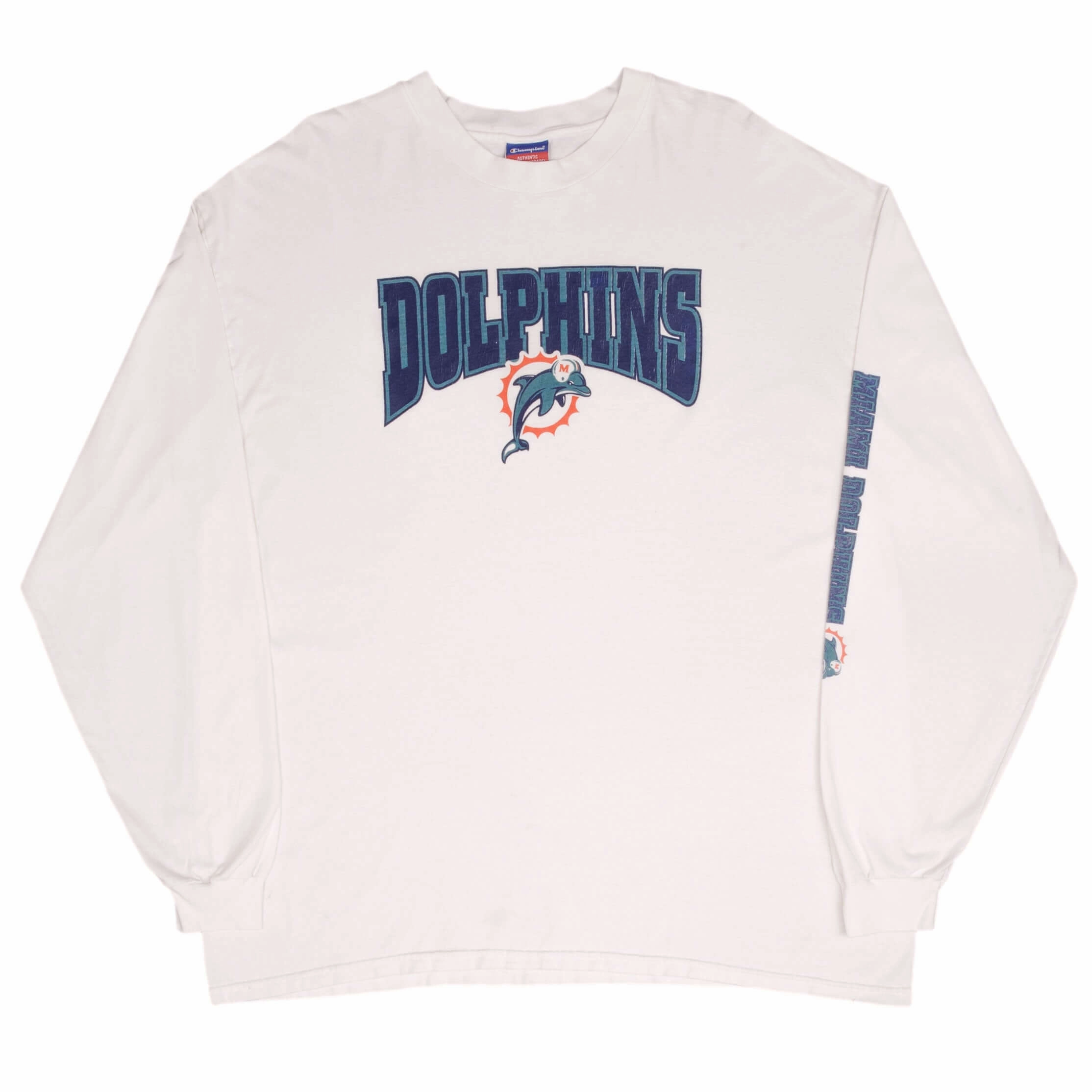 VINTAGE NFL MIAMI DOLPHINS 2000S CHAMPION LONG SLEEVE TEE SHIRT SIZE 2XL